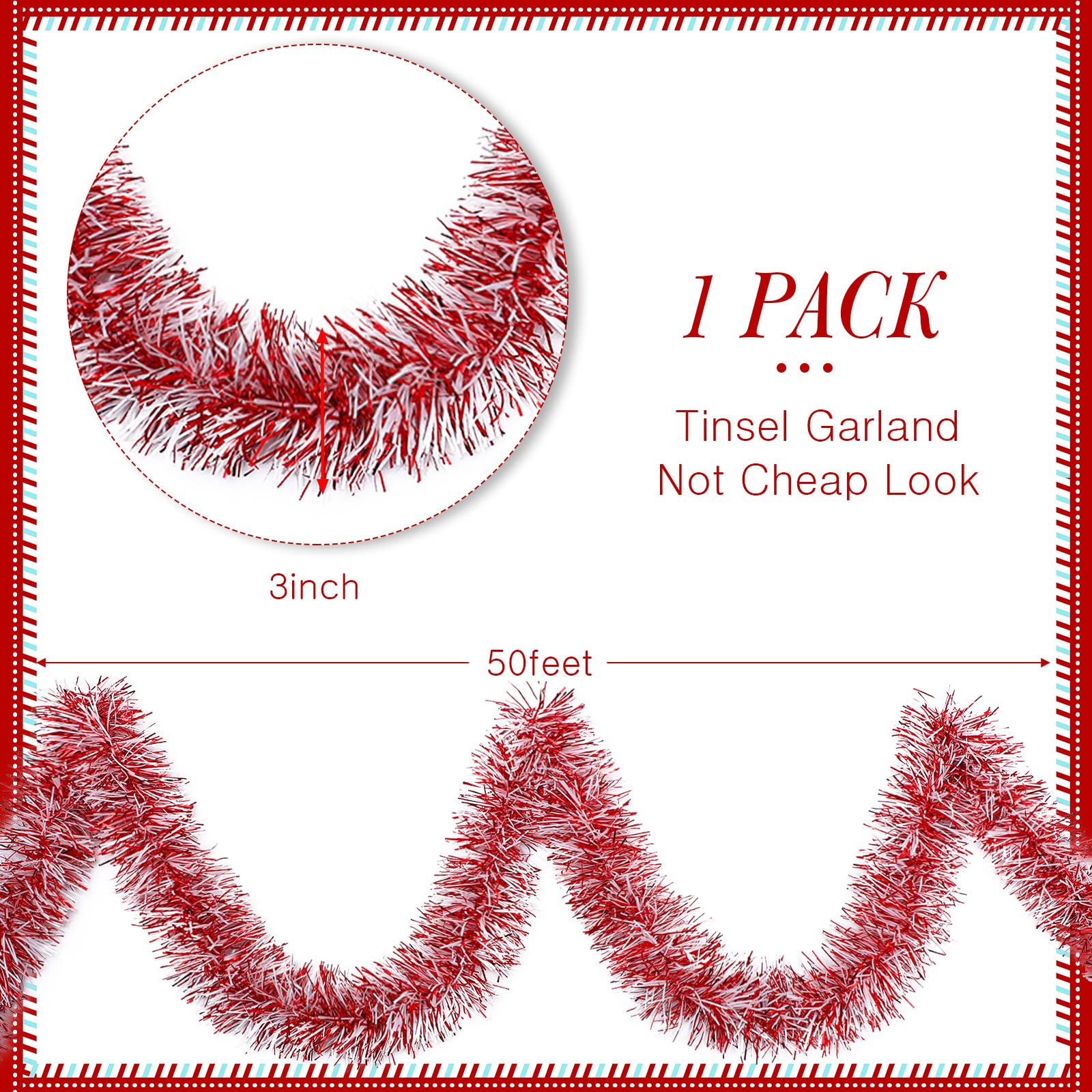 WILLBOND 50 Feet Christmas Tinsel Garland for Christmas Tree Decorations Metallic Tinsel Twist Garland Wedding Birthday Hanging