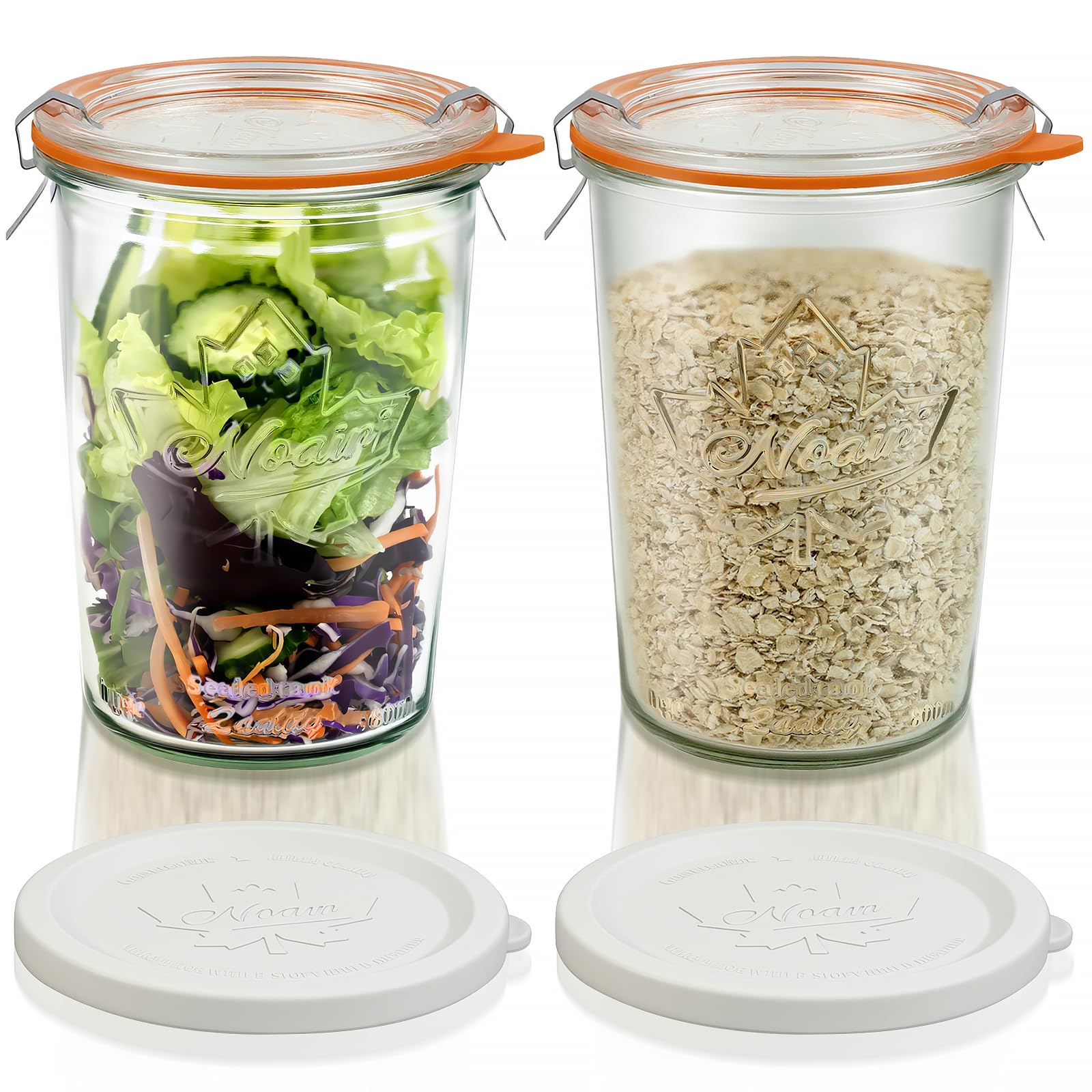 Freshmage Canning Jars 27 Oz 2 Pack, Wide Mouth Airtight Glass Storage Jars With Air Tight Seal & Lid, Glass Container With 2 Me