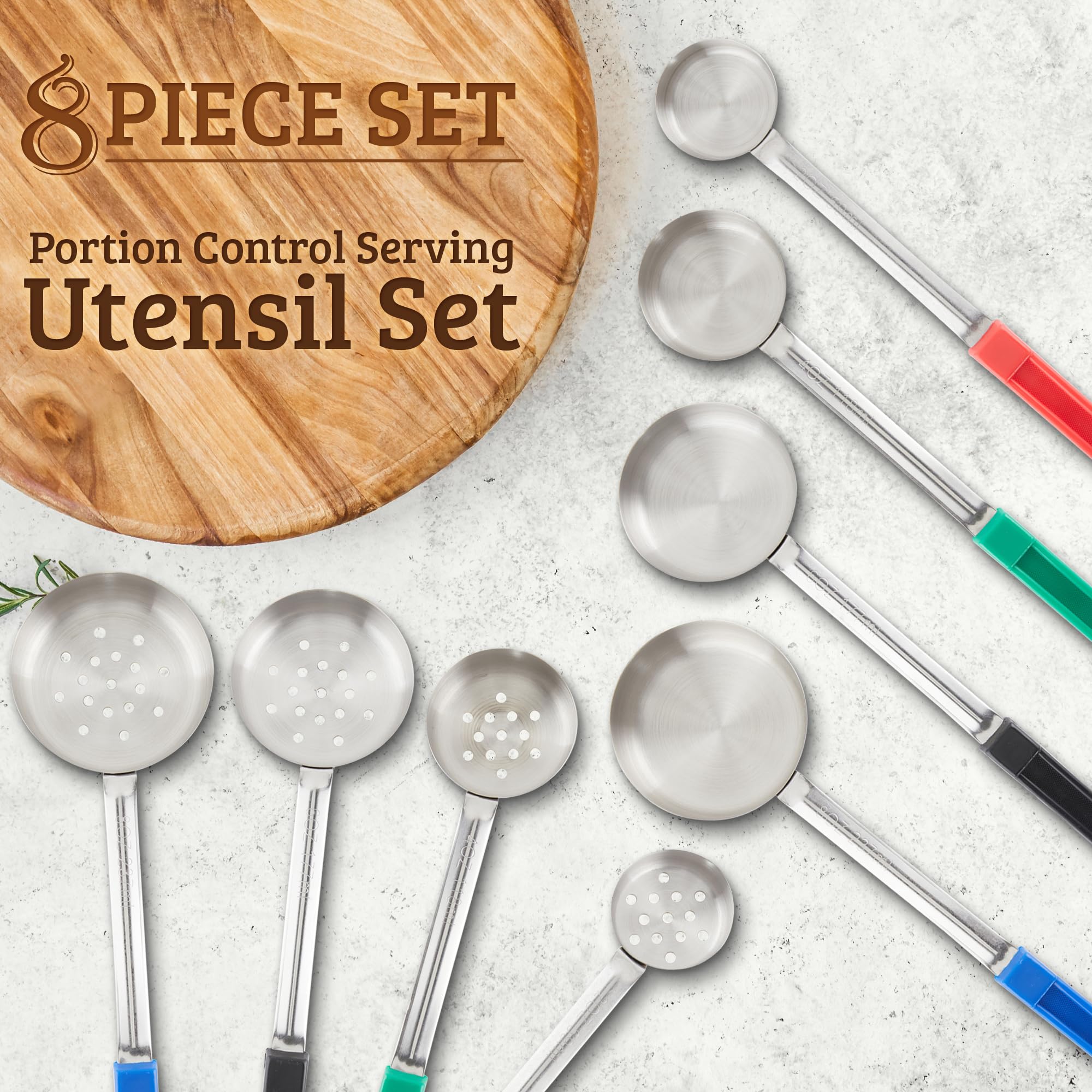 Portion Control Serving Spoons, Serving Utensil Set - Bariatric Surgery Must Haves - 8 Serving Utensils - Gastric Sleeve, Weight