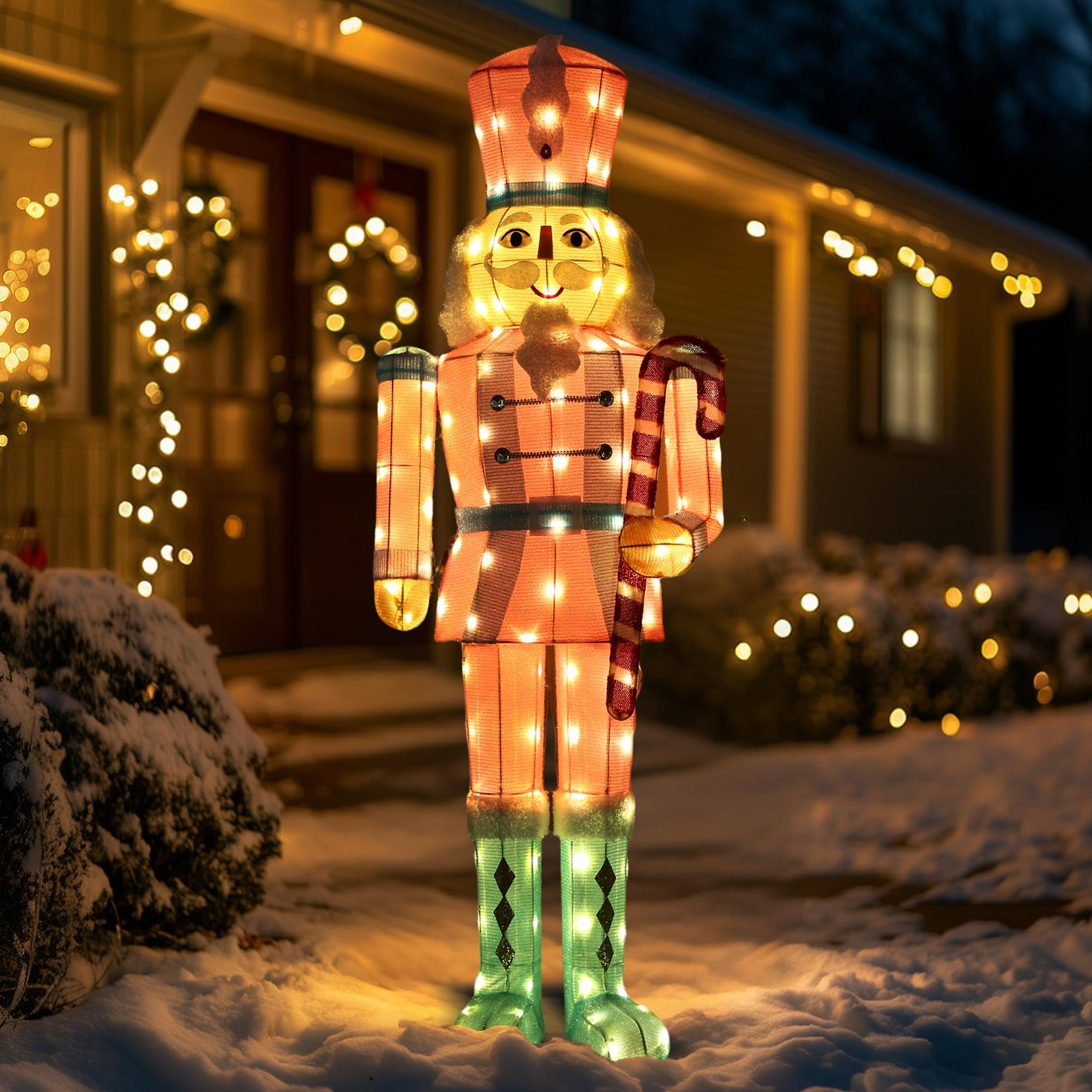 61Inch Nutcracker Christmas Decor Outdoor with LEDs 5 Feet Lighted Large Nutcracker Lighted Christmas Decorations Outdoor with S