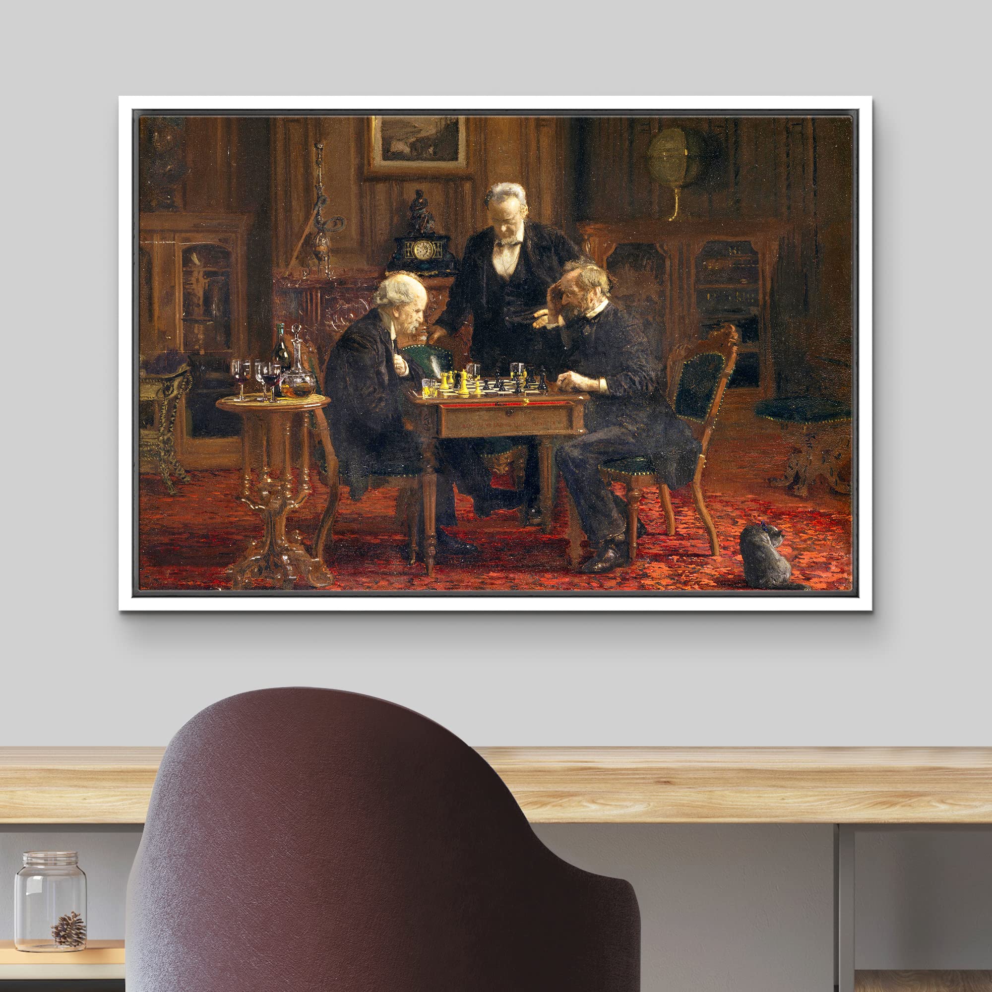 Wall26 - The Chess Players By Thomas Eakins - Framed Canvas Print Wall Art Famous Painting Reproduction - 24''X36'' White