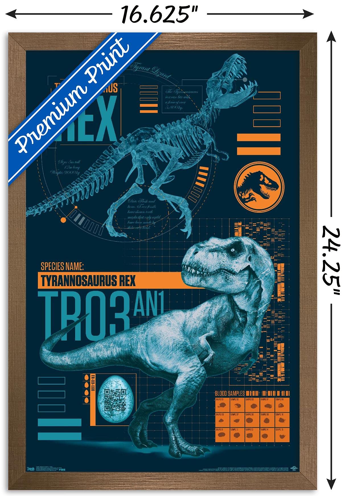 Trends International Jurassic World: Fallen Kingdom - T-Rex Wall Poster, 14.725'' X 22.375'', Bronze Framed Version