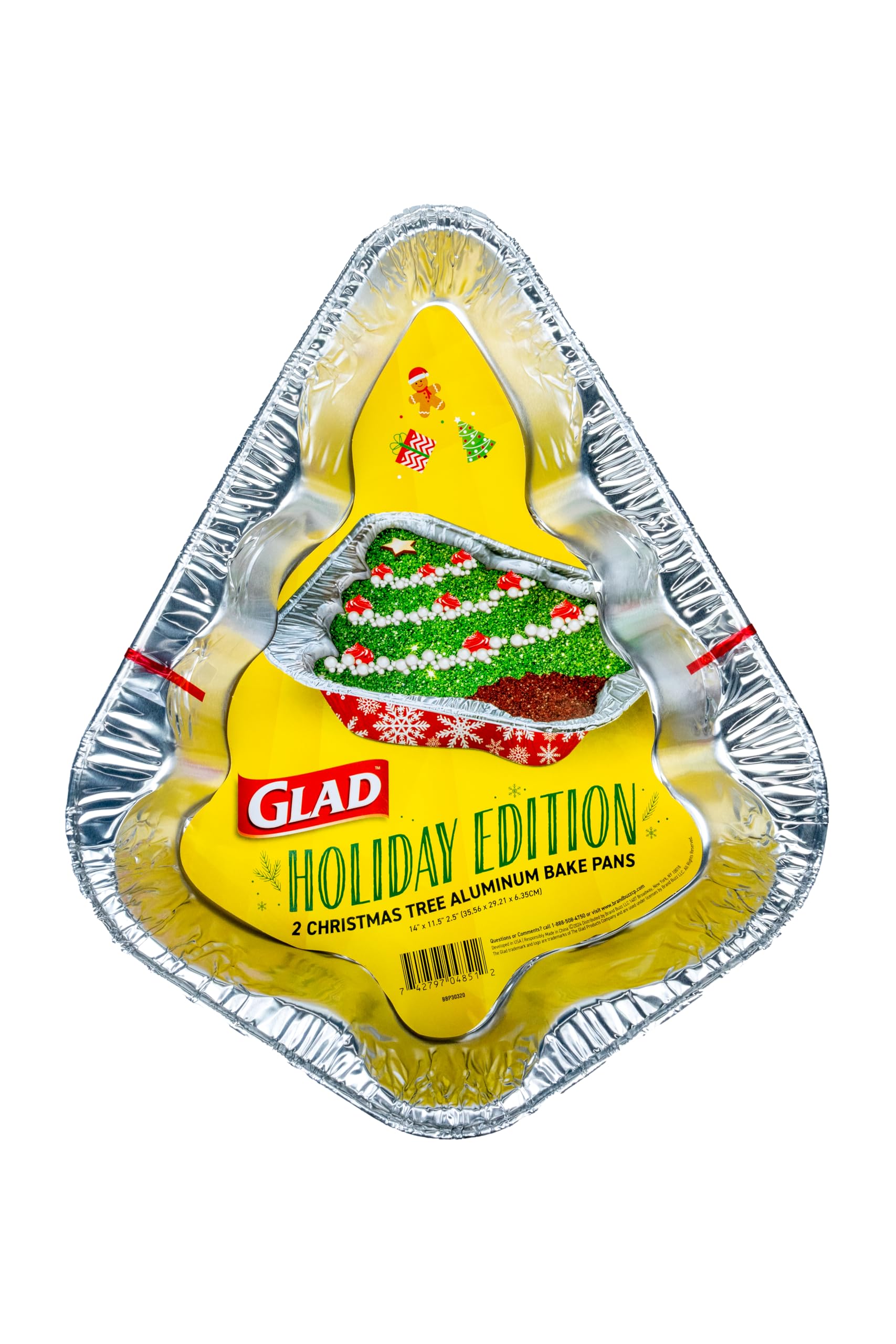 Glad Holiday Edition Christmas Tree Aluminum Bake Pans with Red and White Snowflake Pattern, Disposable Christmas Baking Pans, C