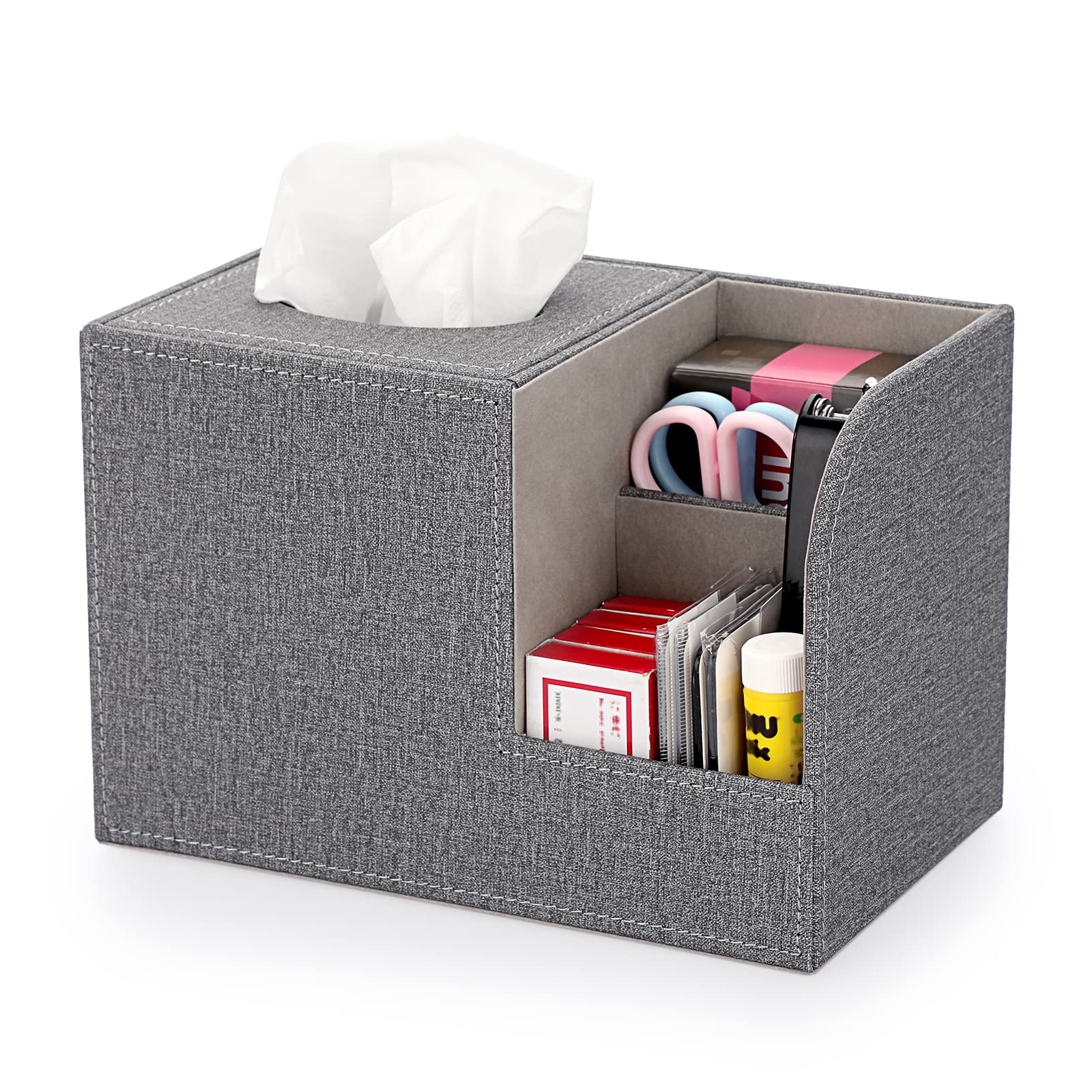 Sumnacon Square Linen Tissue Box Cover - Decorative Cube Tissue Box Holder With Side Organizer, Modern Tissue Box For Living Roo