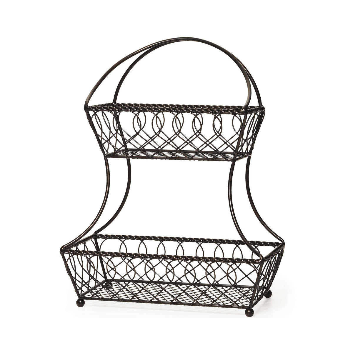 Gourmet Basics By Mikasa Loop And Lattice 2-Tier Flatback Metal Fruit Basket, Antique Black