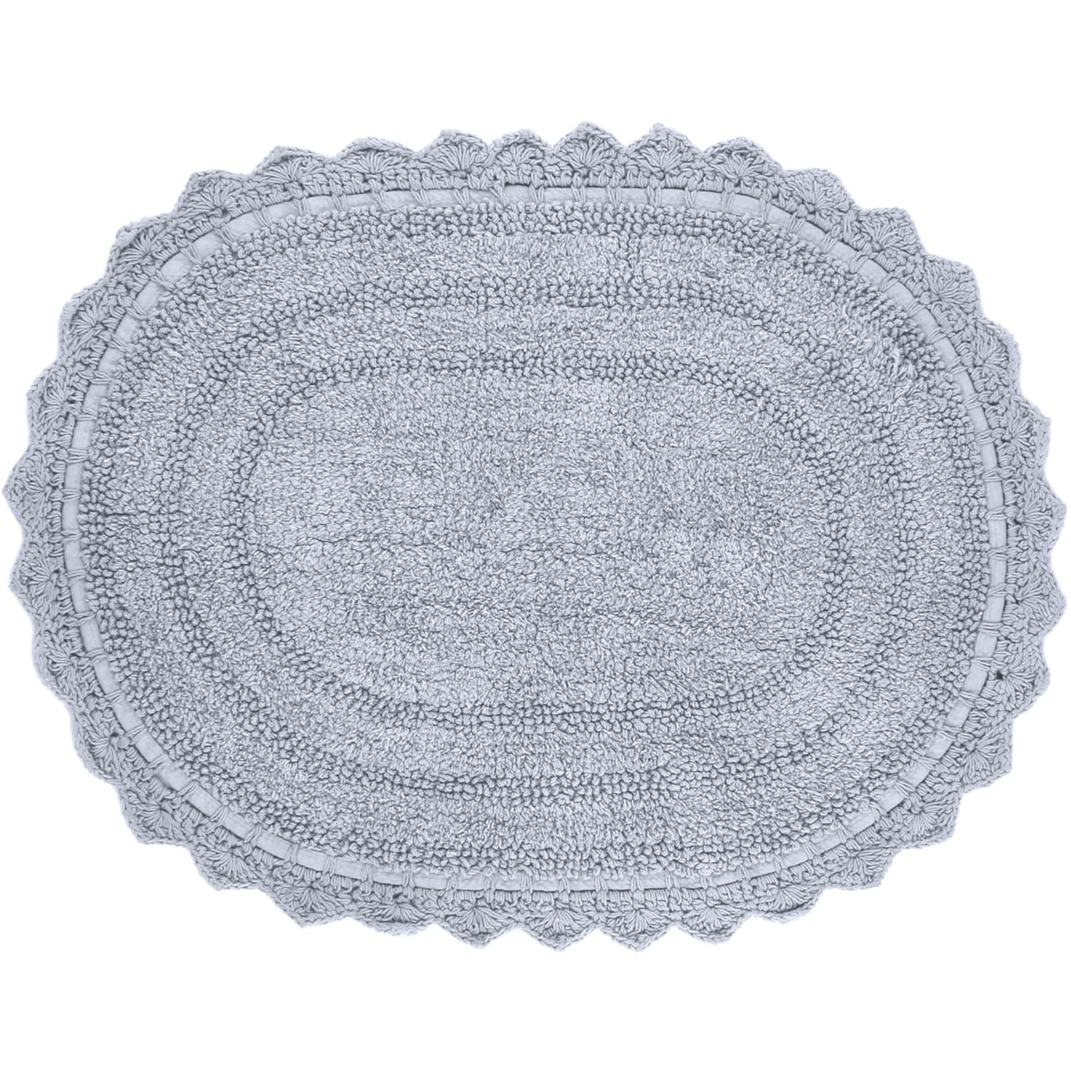 RAJRANG BRINGING RAJASTHAN TO YOU Bathroom Rug for Kitchen and Spa with Crochet Pattern Cotton Absorbent Soft Reversible Woven Bath Mat Light Grey Oval 34 x 21 Inches