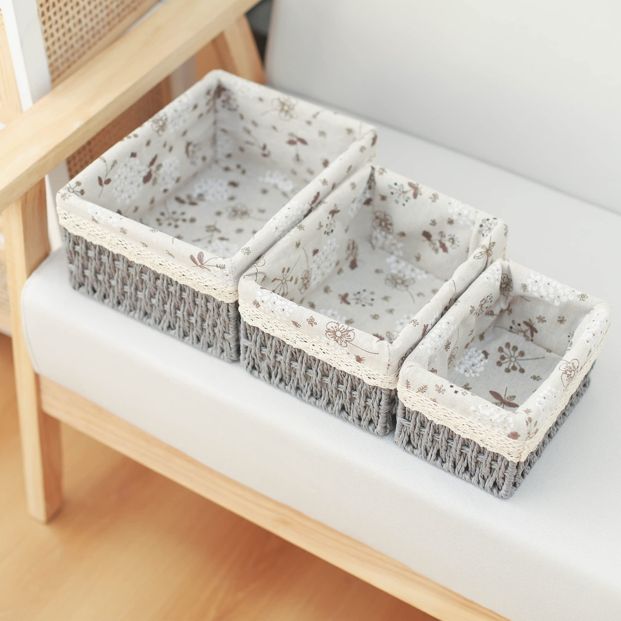 Yrmt Macrame Storage Baskets Set Of 3 Boho Decor Baskets For Organizing Decorative Paper Rope Woven Storage Basket With Liner Re