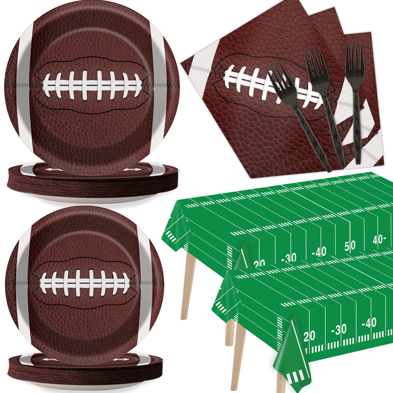 Football Party Plates And Napkins Supplies Set For 24 Guests, Disposable Sports Football Tablecloths Decorations For Football Ta