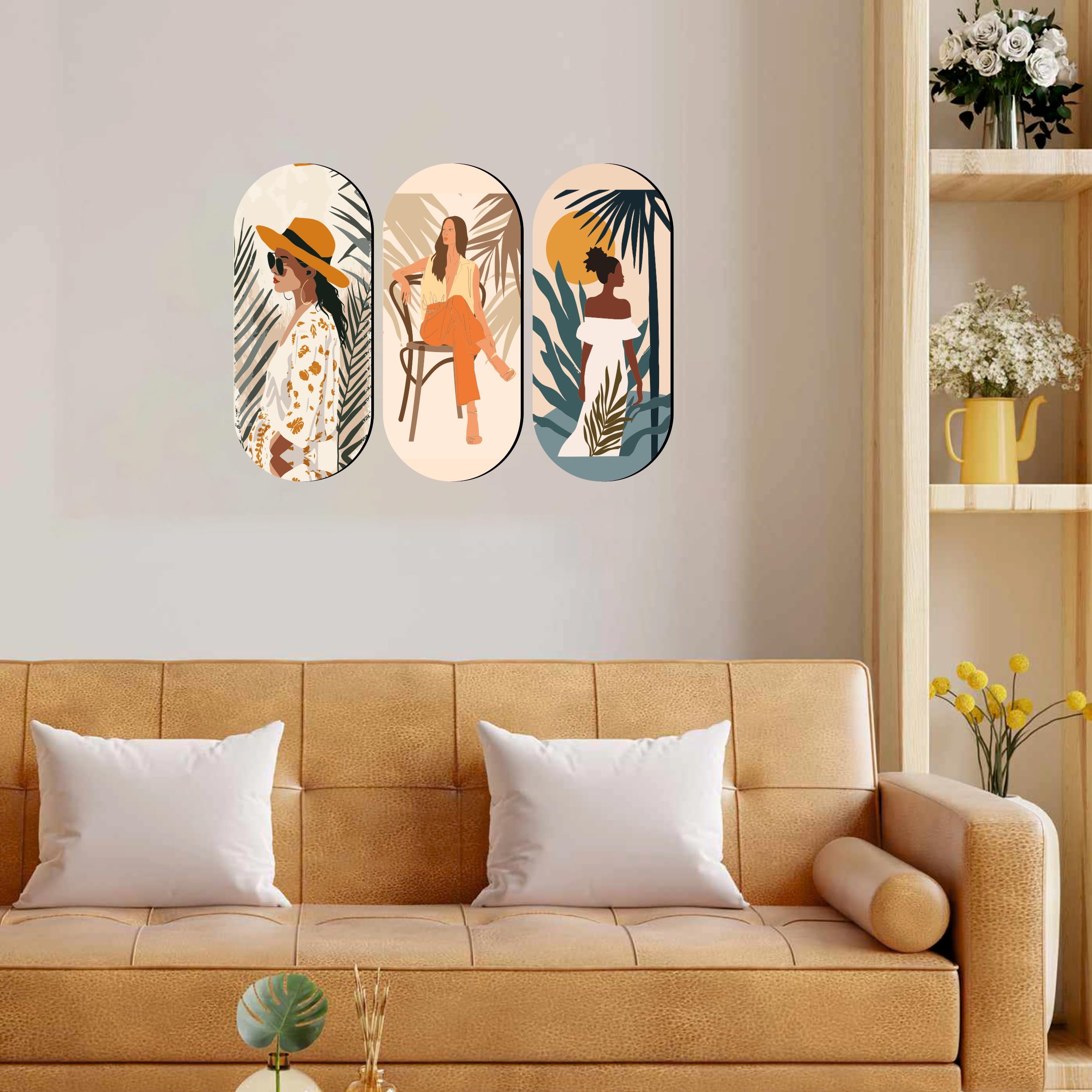 Amazingily Elegant Wall Decoration Art - Handcrafted Traditional Wooden Decor Piece (Set Of 3 | 11.5 * 5.5 Inches | Pattern-47)