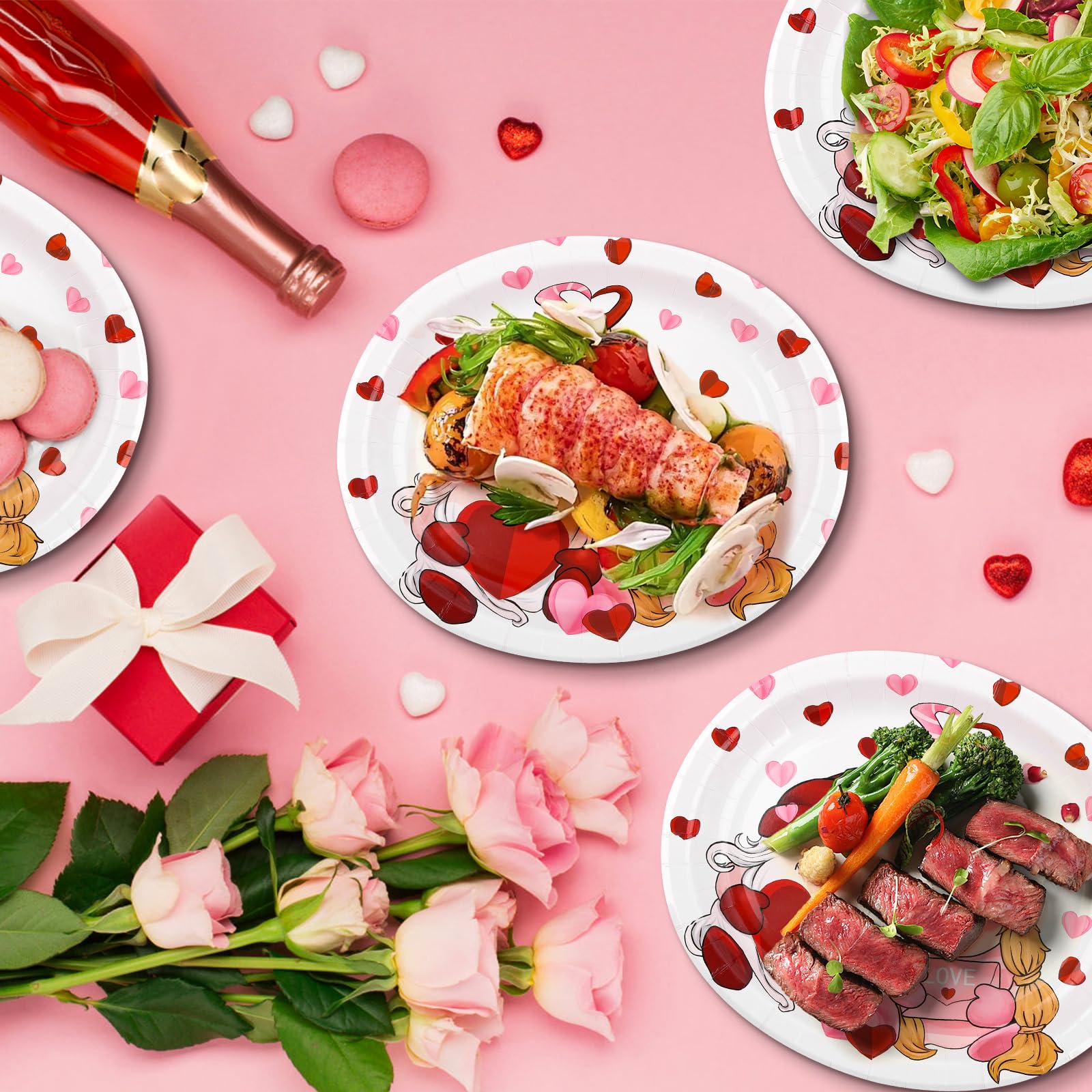 Nuolifee 32Pcs Valentines Day Oval Paper Plates -10'' X 12'' Large Disposable Heavy Duty Party Plates For Valentines Day