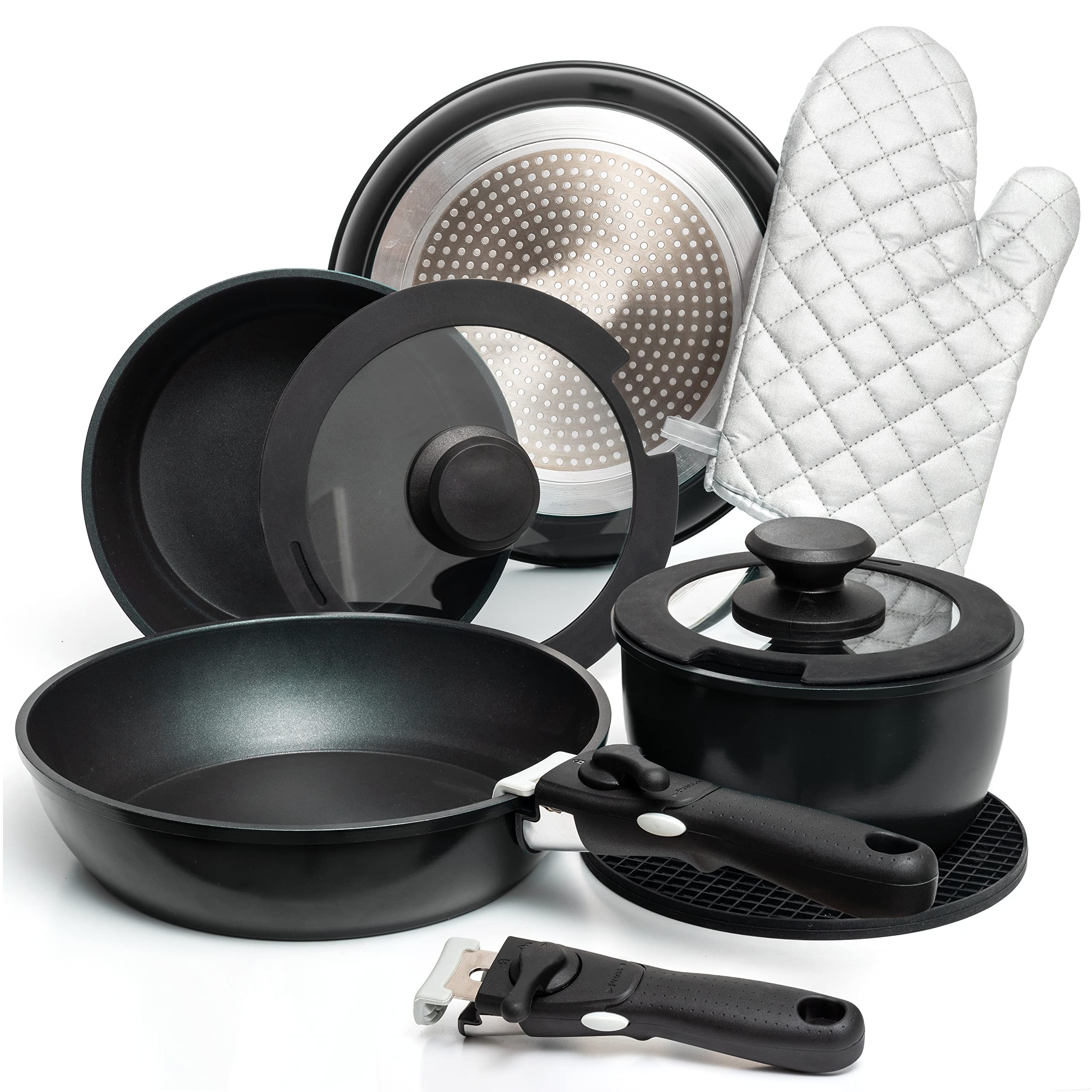 Moss & Stone Pots And Pans Set Nonstick, Removable Handle Cookware, Stackable Pots And Pans Set, Dishwasher safe, Induction Pots
