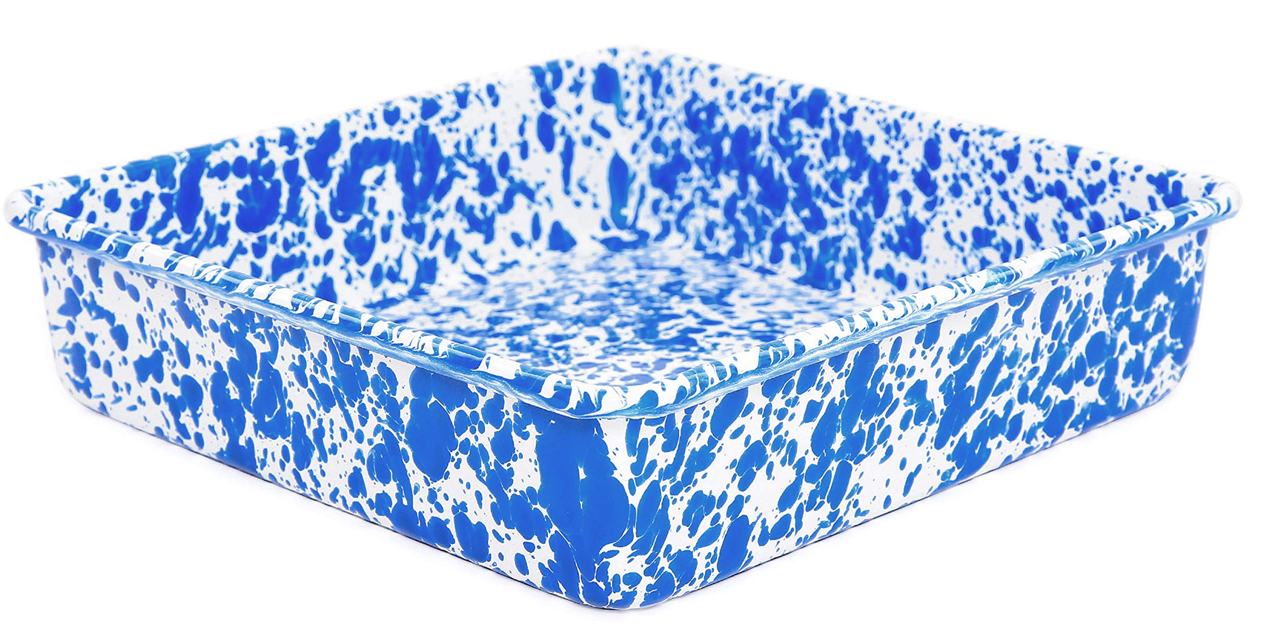 Crow Canyon Home Enamelware Square Brownie Pan, 9 inch, Blue/White Splatter
