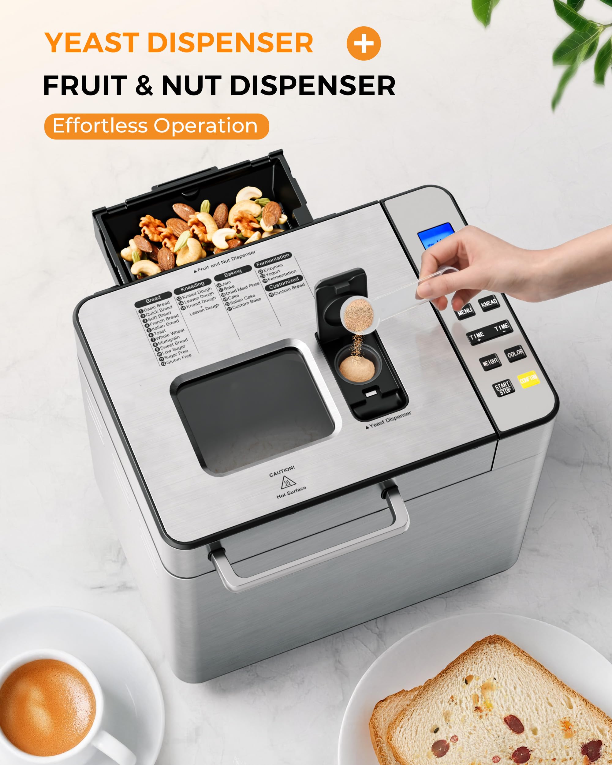 EUHOMY 25-in-1 Bread Maker Machine 2LB Breadmaker, Bread Machines with Nut Dispenser and Yeast Dispenser, 3 Loaf Sizes 3 Crust C