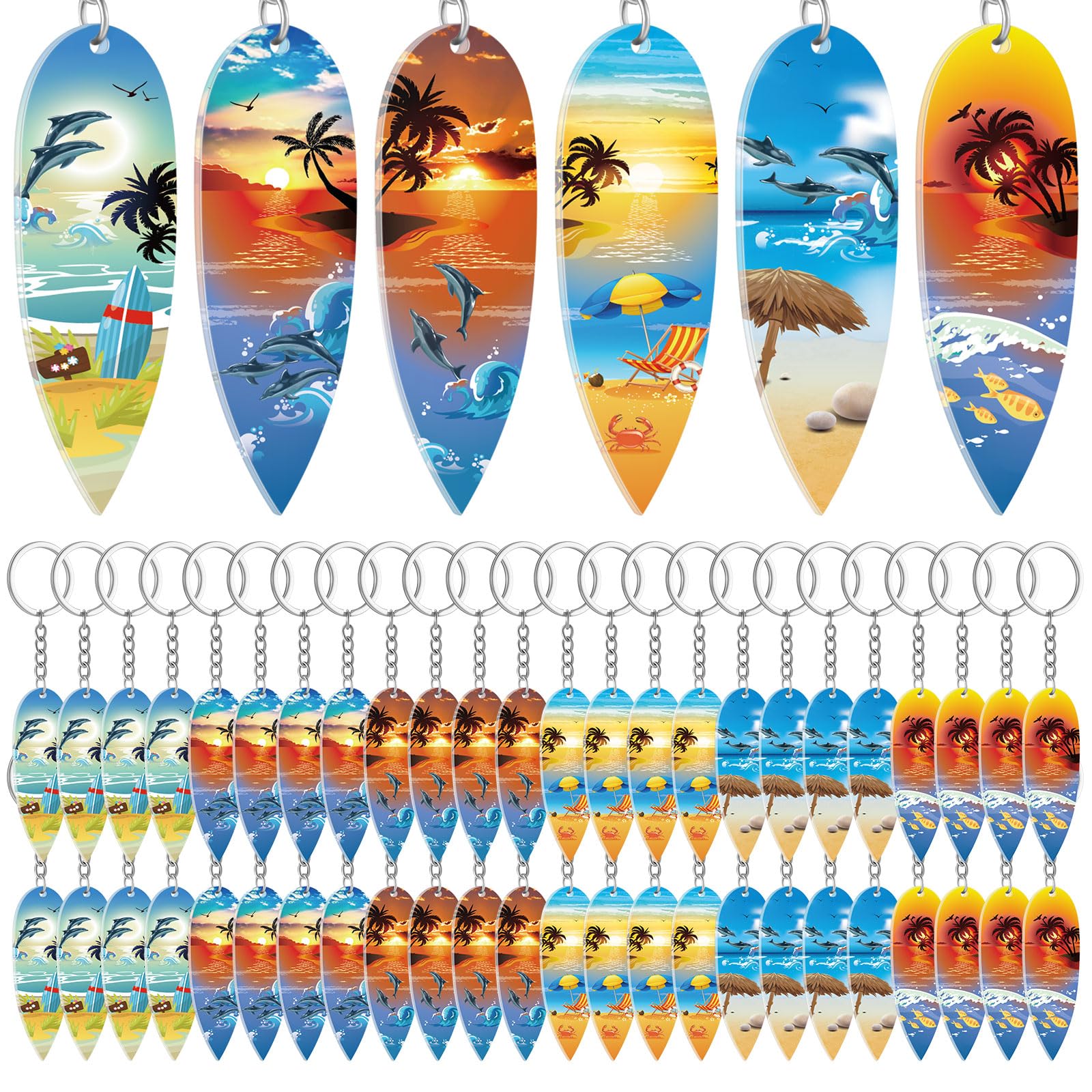 Henoyso 48 Pcs Surfboard Keychains Bulk Beach Party Favors Acrylic Surf Board Key Chains Mini Surfboard Fun Keyring For Beach Su