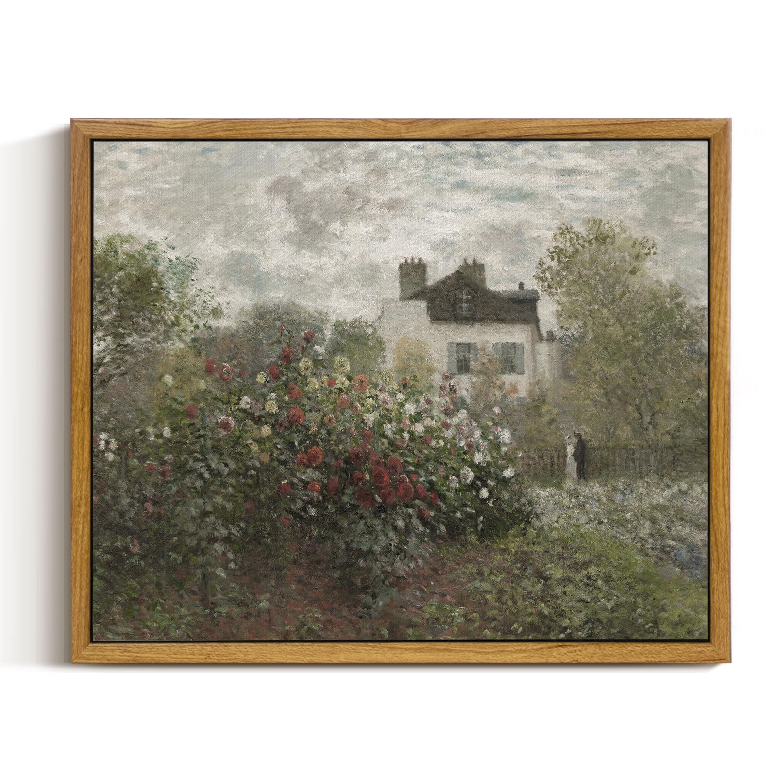 Insimsea Framed Canvas Wall Art Vintage Decor, Country Art, Garden Full Of Flowers Oil Painting Wall Prints By Claude Monet, Cot