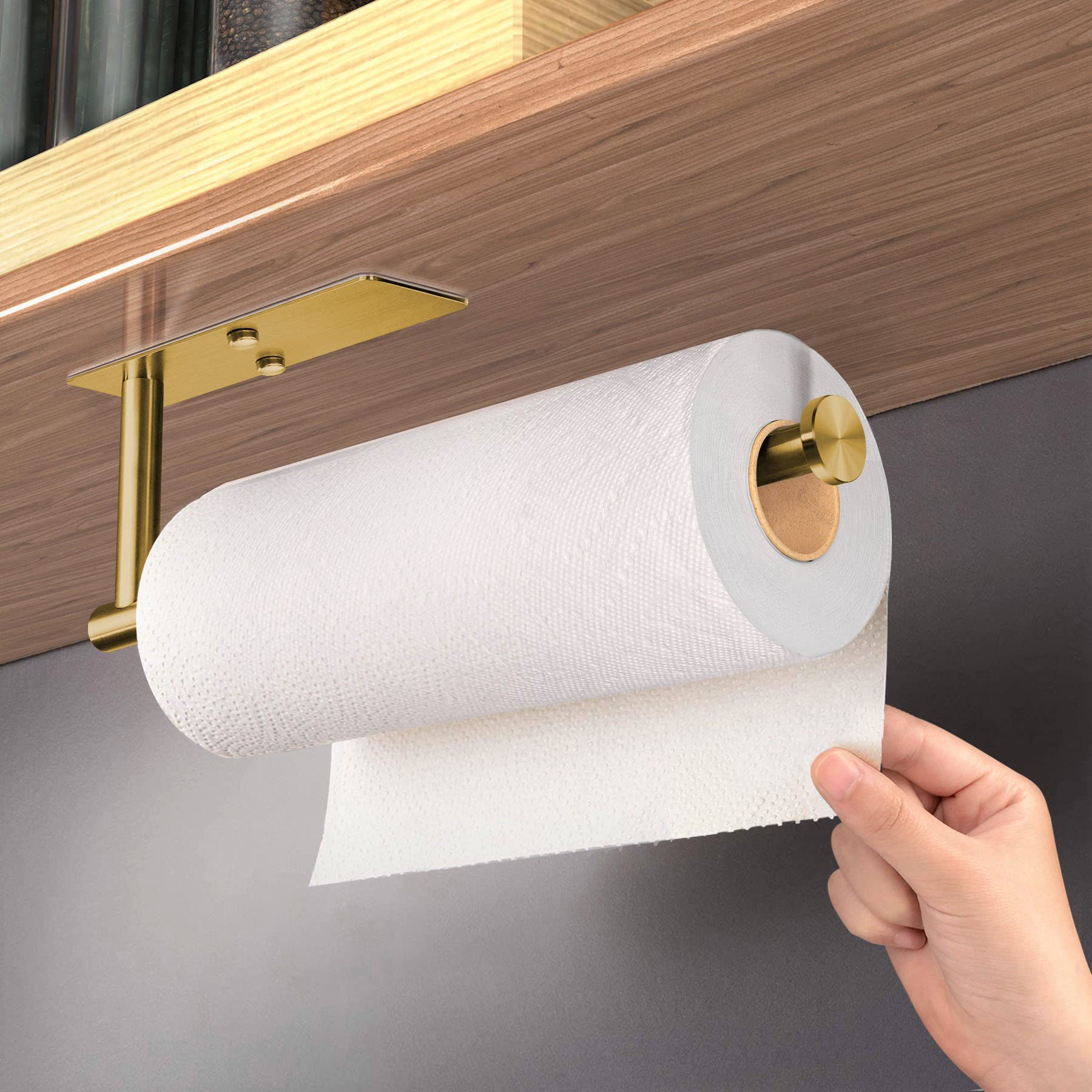 VAEHOLD Adhesive Paper Towel Holder Under Cabinet Mount (Gold)