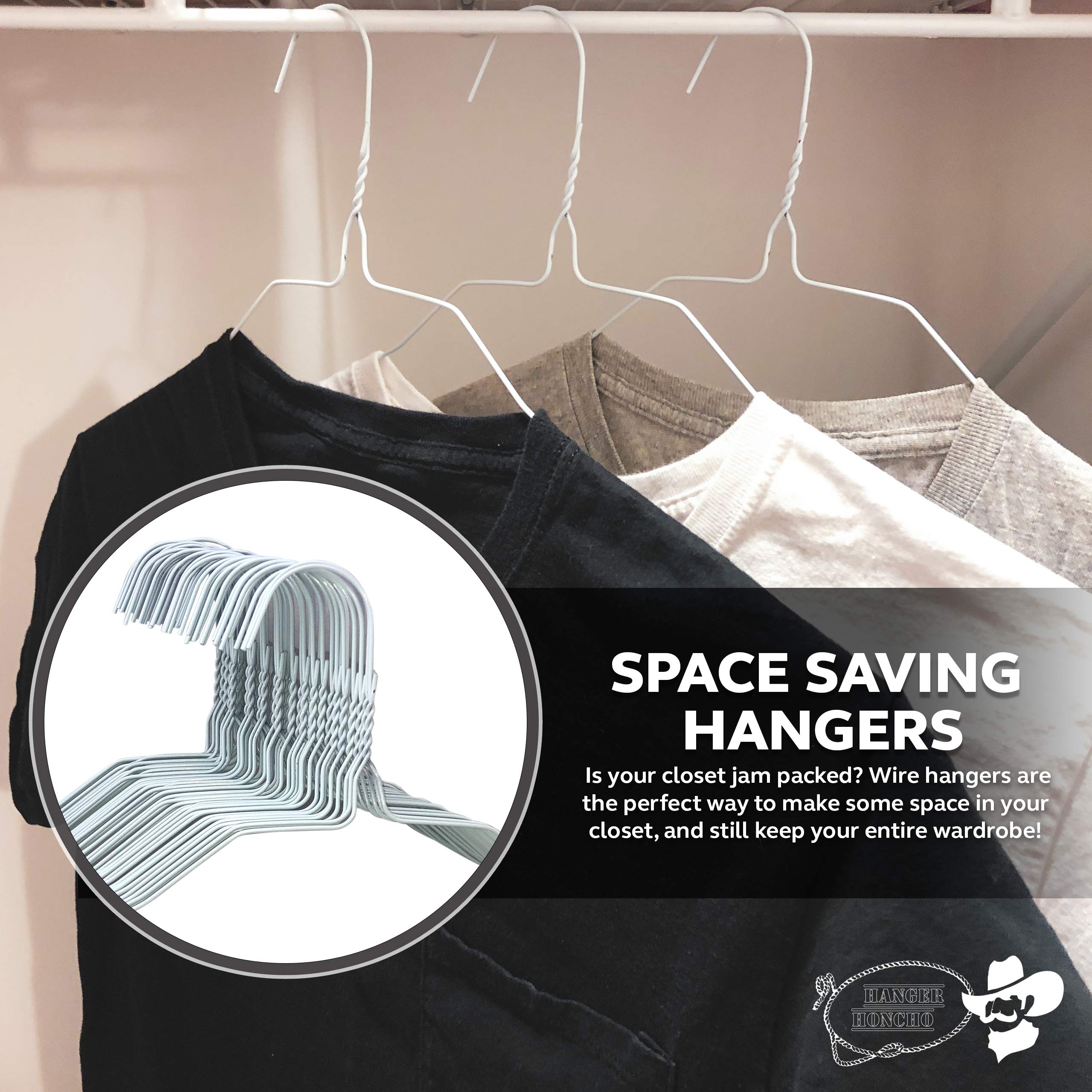 100 Wire Hangers - White Metal Hangers in Bulk - 18 Inch Thin Standard Dry Cleaner Coated Steel