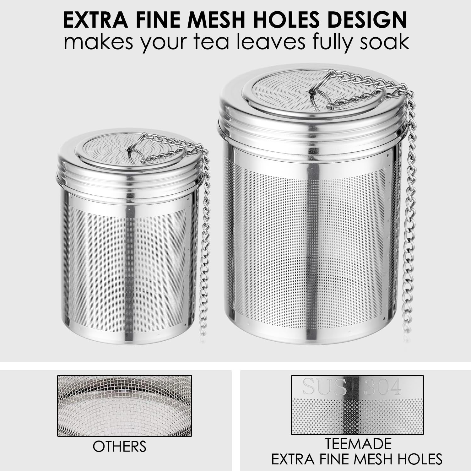 Teemade 2 Pack Tea Infuser,Extra Fine Mesh Holes Tea Ball Strainers With Threaded Connection,304 Stainless Steel Cooking Filters