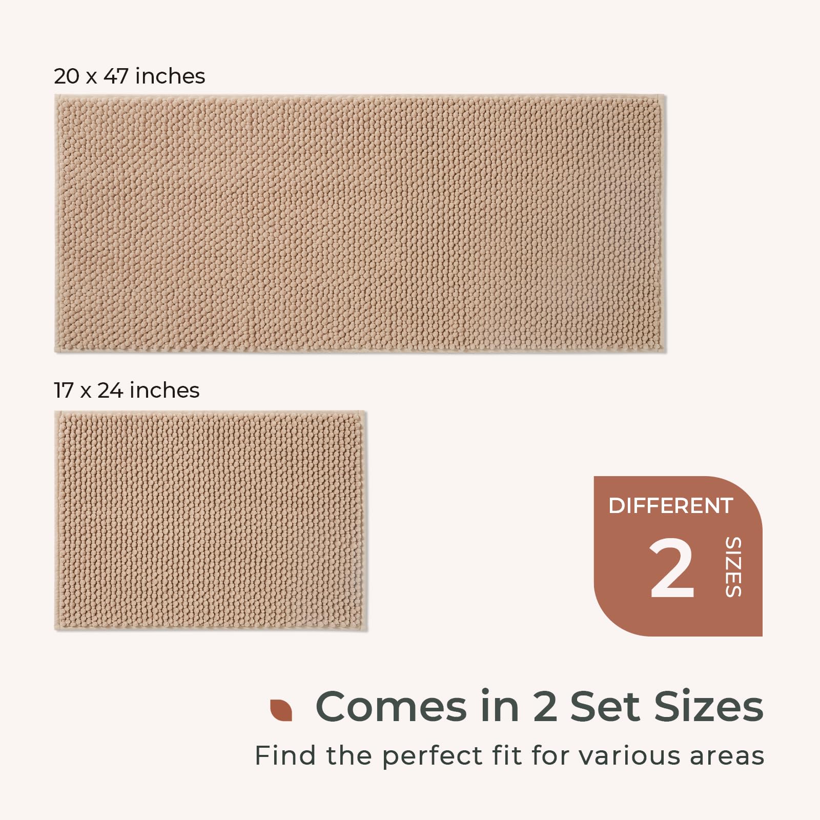 Freshmint Chenille Bathroom Rugs Sets 2 Piece 17''X24''+20''X47'', Non-Slip Bath Mats Set For Bathroom, Absorbent Bath Rug, Wash