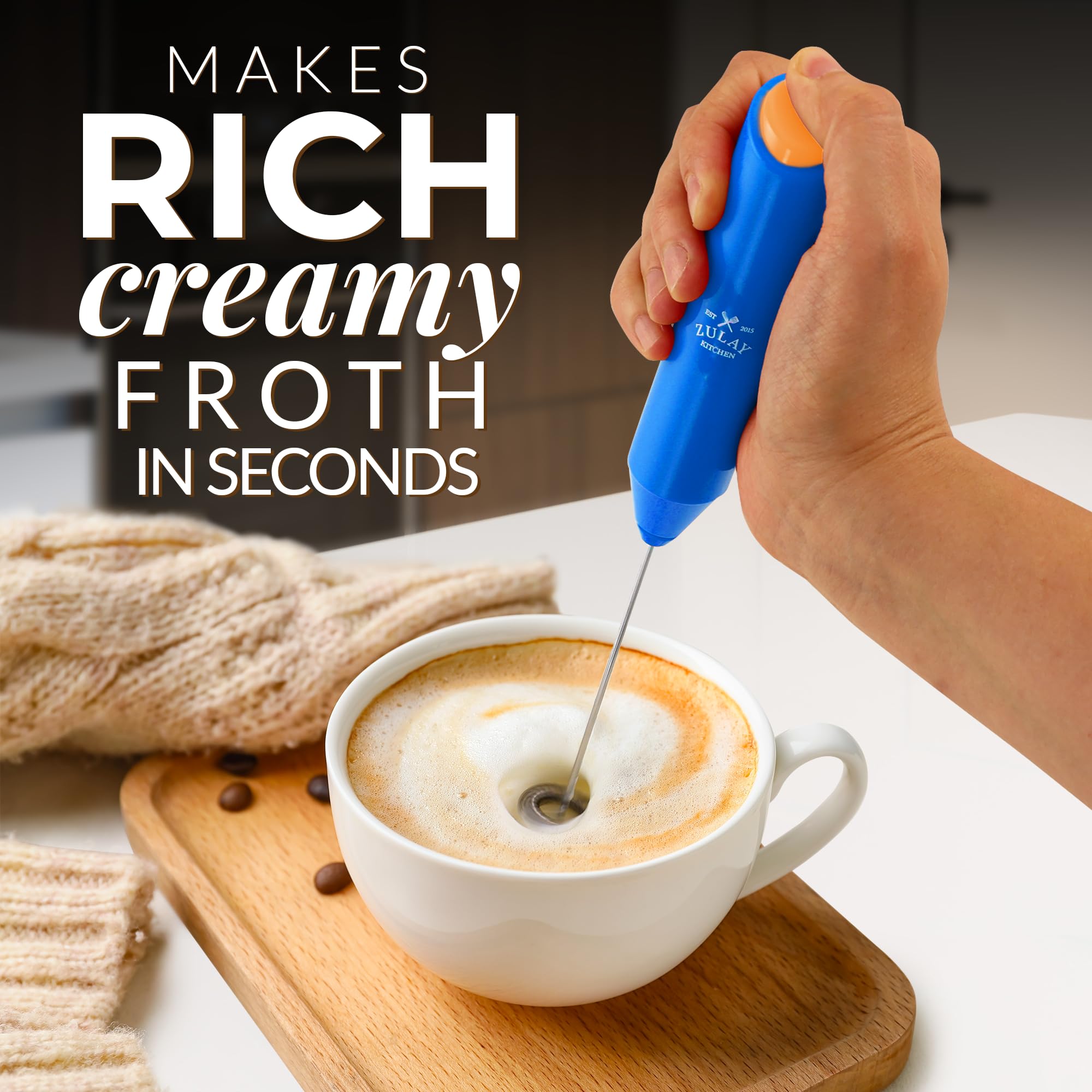 Zulay Kitchen Duracell Powered Milk Frother Handheld Foam Maker - Whisk Drink Mixer For Coffee, Latte, Matcha, Cappuccino - Mini