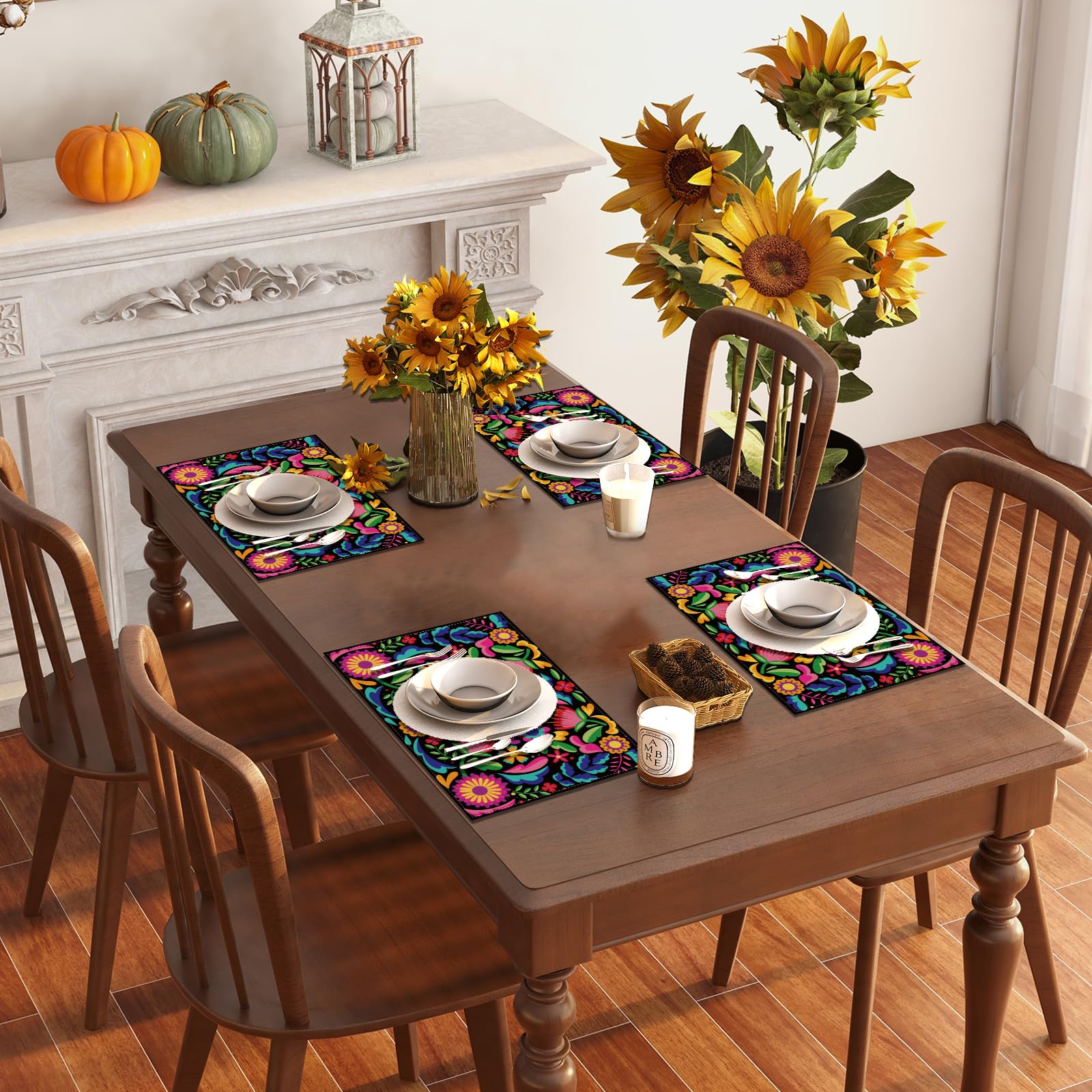 Cinco De Mayo Placemats Set Of 4 Dia De Los Muertos Place Mats 5 De Mayo Rustic Mexican Fiesta Decorations And Supplies For Home