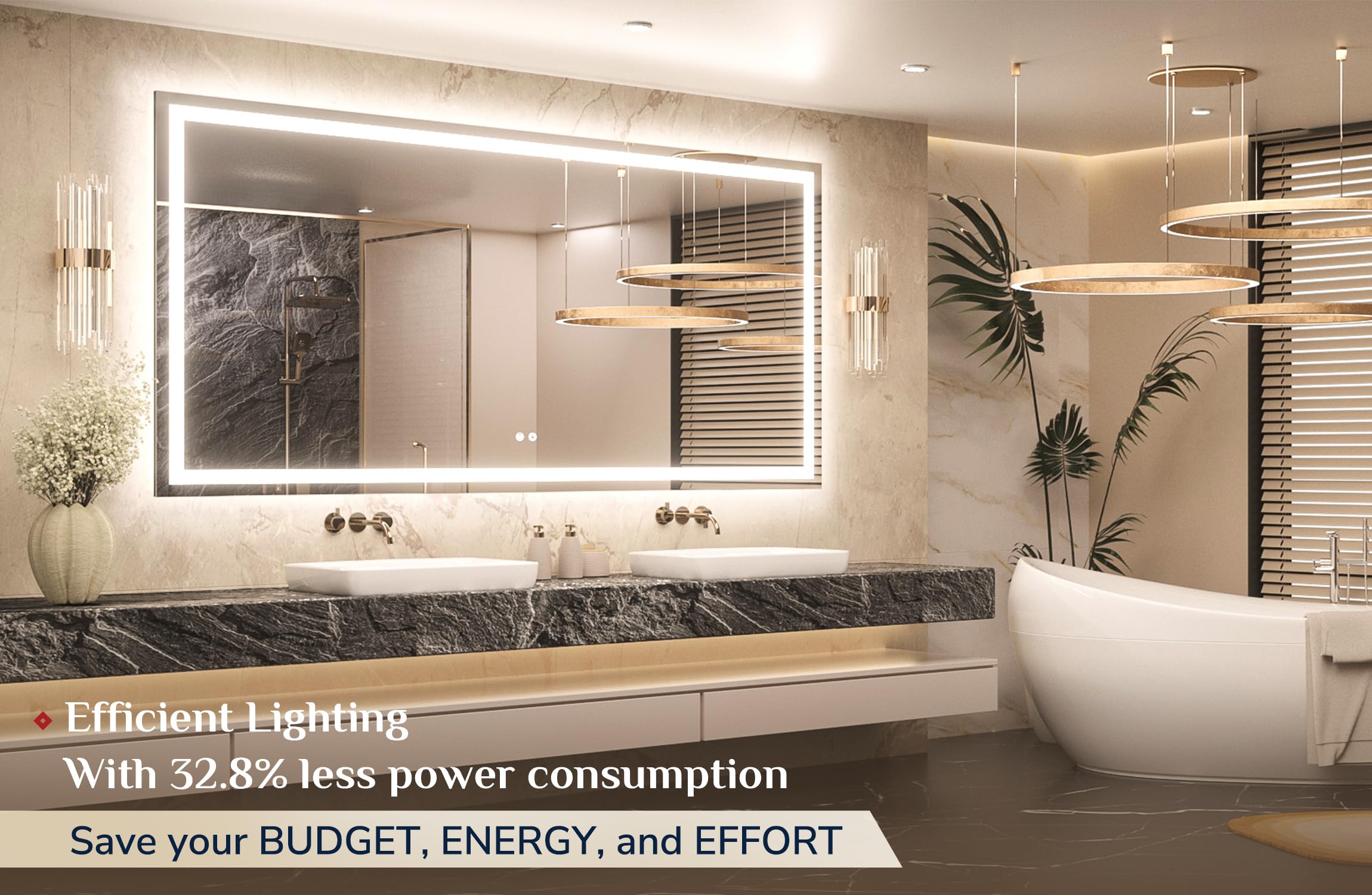 Keonjinn 72     X 36     Lighted Mirror For Bathroom Wall, Led Mirror With Frontlit & Backlit, Large Bathroom Mirror With Lights