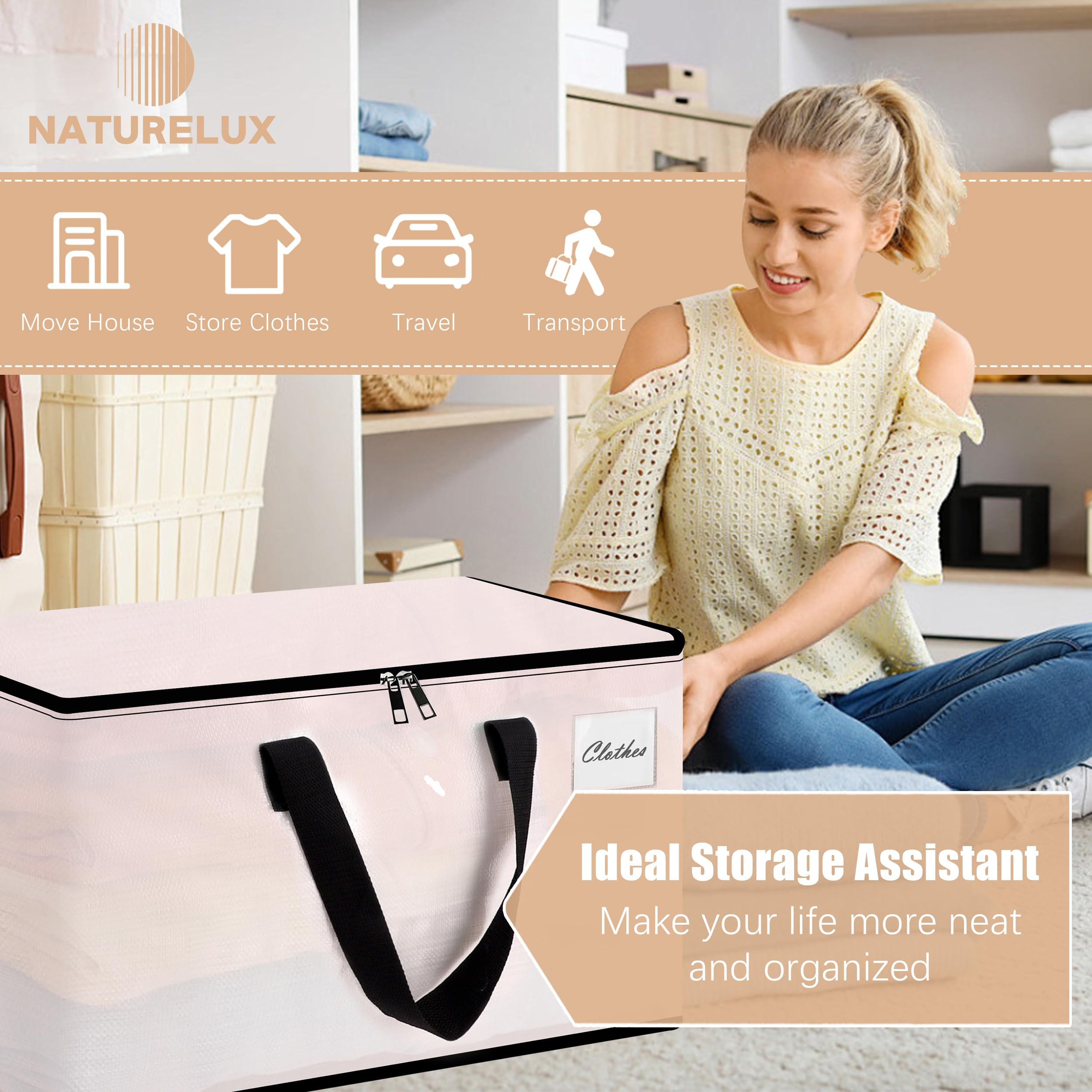 Naturelux Heavy Duty Moving Bags - Extra Large Packing Bags And Storage Totes, Collapsible And Foldable Option For Moving And St