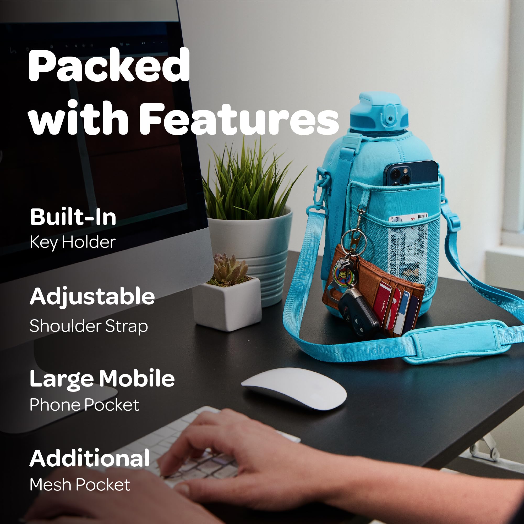 Hydracy Water Bottle with Storage Sleeve and Straw - Large Half Gallon 78 oz BPA Free Motivational Jug with Handle & Time Marker