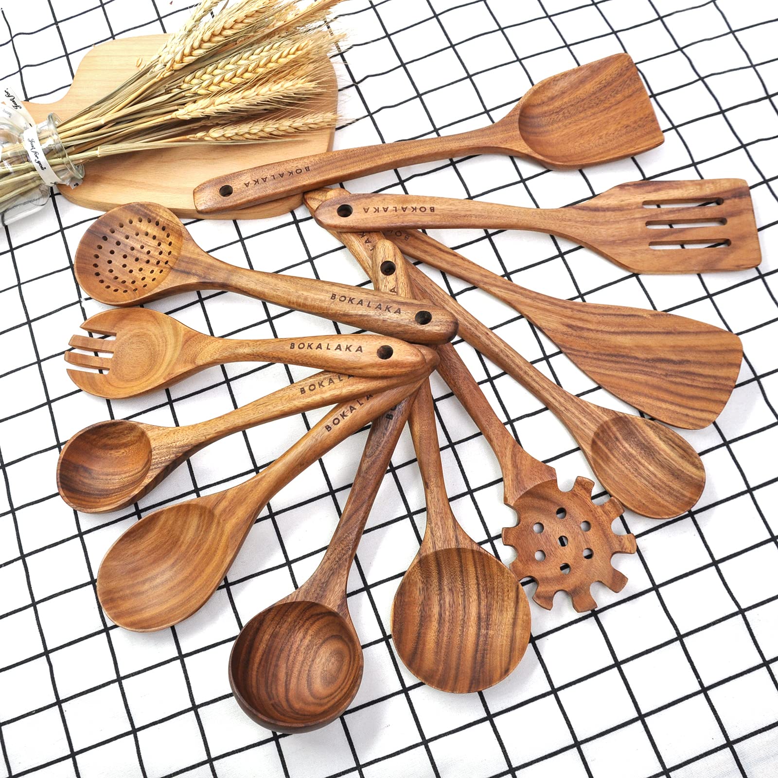 Wooden Spoons For Cooking,11 Pcs Wooden Kitchen Utensils Set Wooden Utensils For Cooking Wooden Cooking Utensils Wooden Spatulas