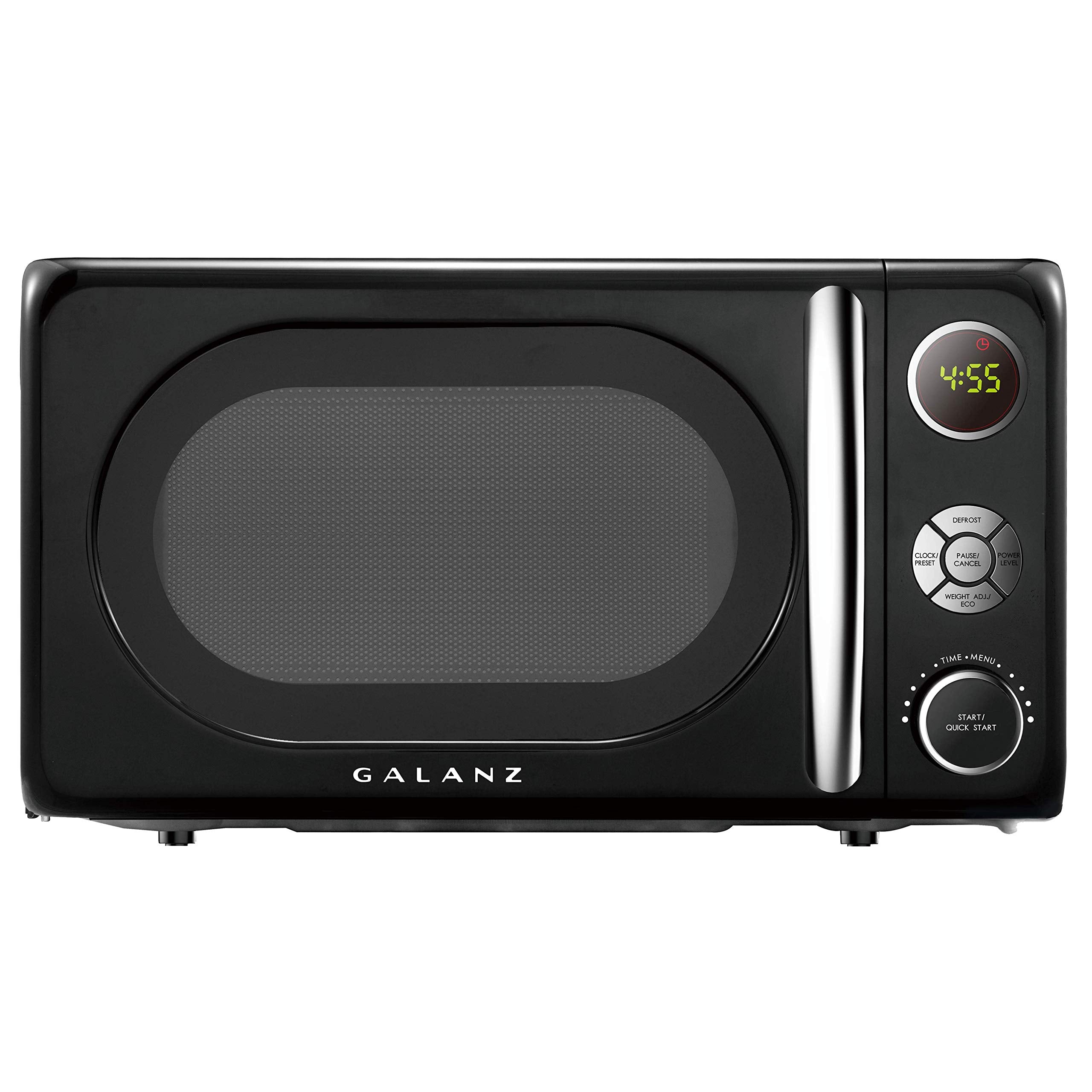 Galanz GLCMKA07BKR-07 Microwave Oven, LED Lighting, Pull Handle Design, Child Lock, Retro Black, 0.7 cu ft