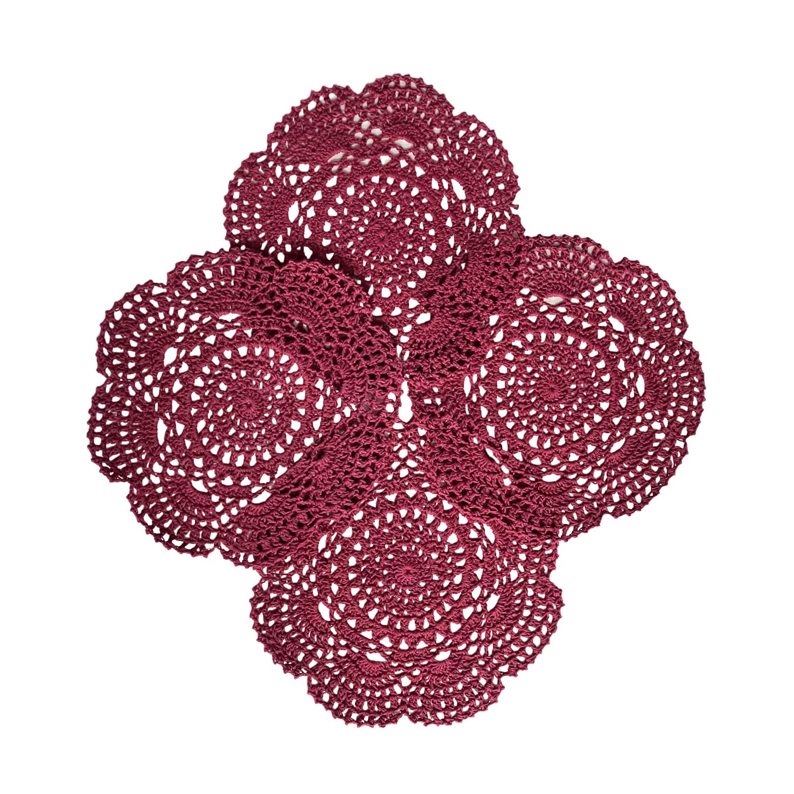 Phantomon 8 Inch Doilies Crochet Round Lace Doily Handmade Placemats 100% Cotton Crocheted Coasters, Pack Of 4 (Burgundy)