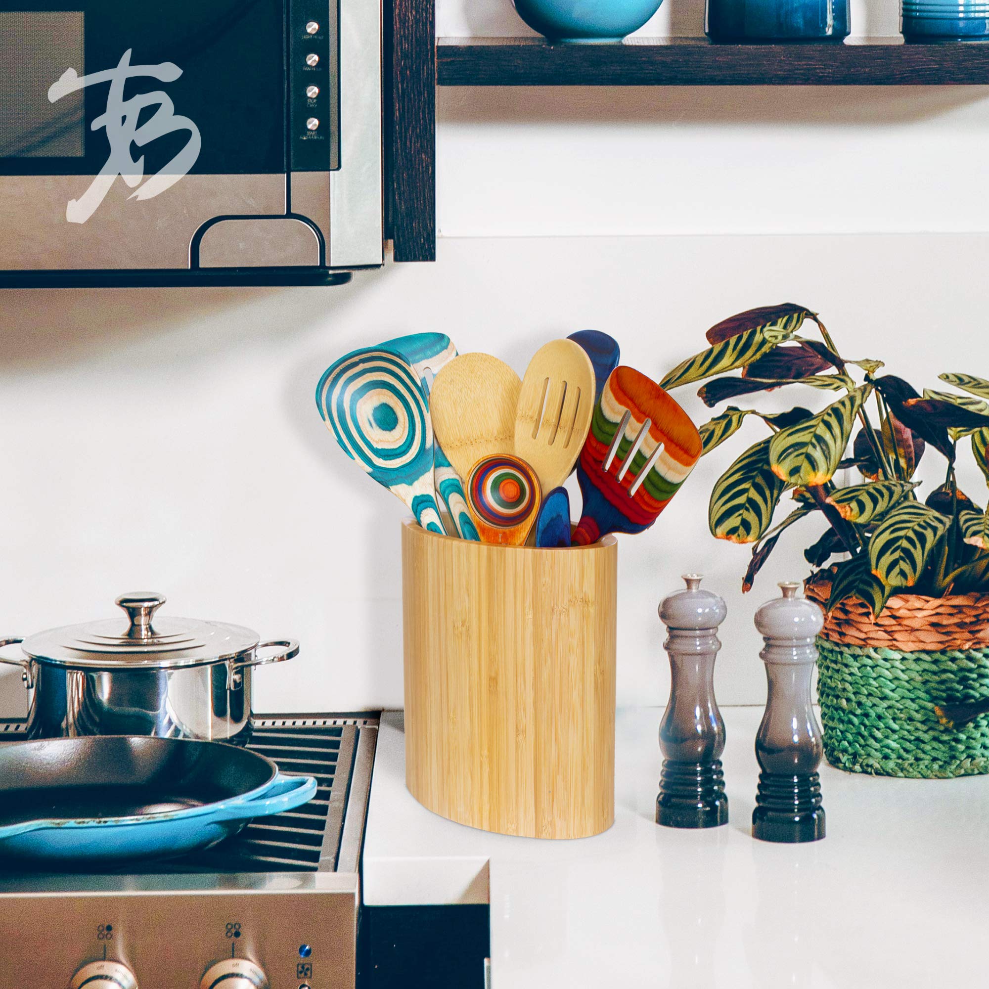 Totally Bamboo Oval Shaped Bamboo Kitchen Utensil Holder, 6'' X 4'' X 7''