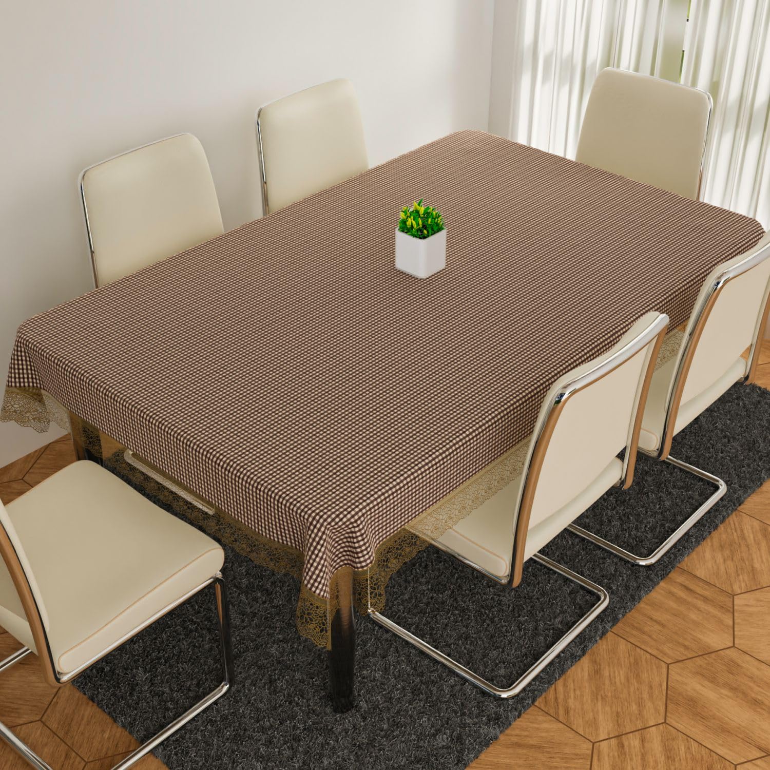 Kuber Industries PVC Rectangular Dining Table Cover for 6Seater | Table Cloth/Protector Cover for Dining Table | Barik Check Ta