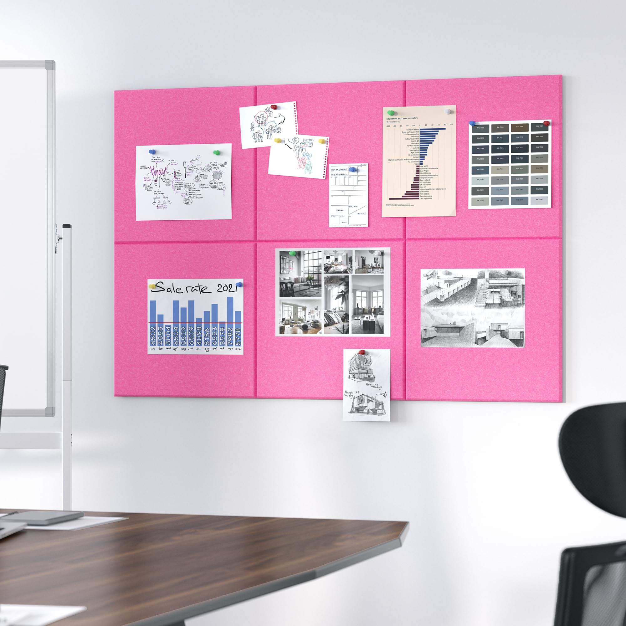 Neatsure Large Cork Board for Wall, 36 x 24 Bulletin Board with Pushpins, 6 Panels Felt Tiles Tack Push Pin Board for Office, Pi