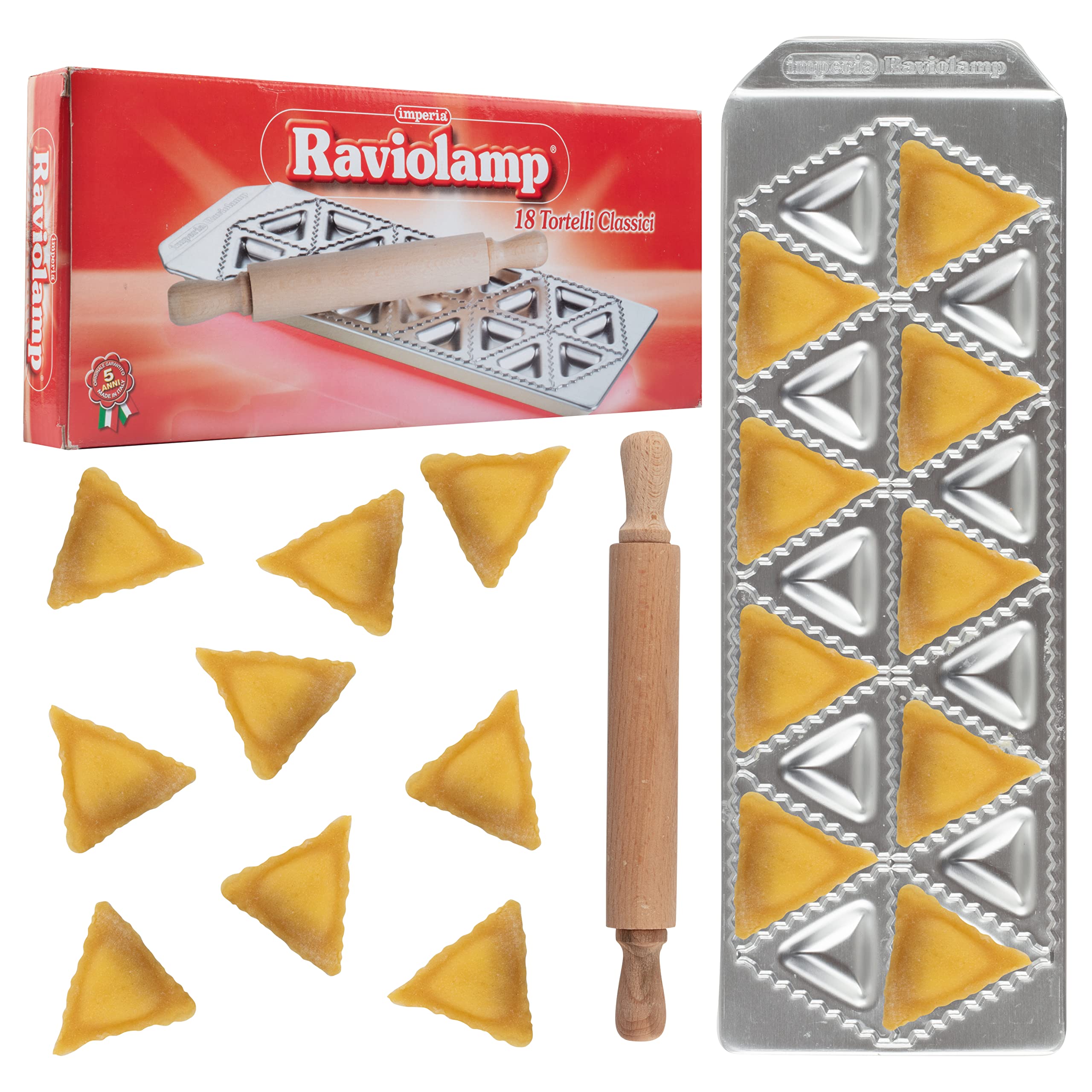 Mini Ravioli Tray With Wooden Roller By Imperia - Italian Stainless Steel - Makes 18 Raviolamp, Pasta Making Set Is Portable And