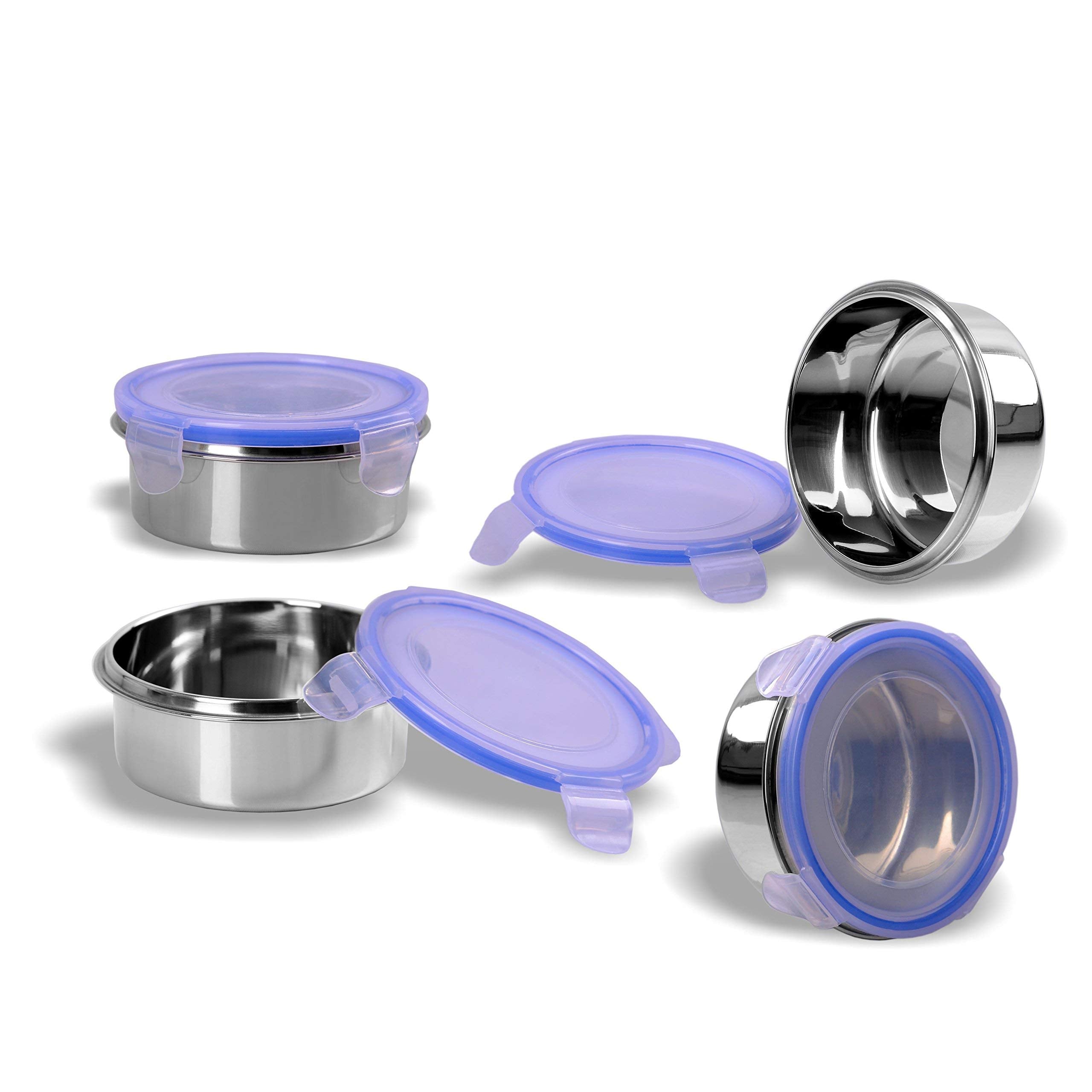 Sumeet Stainless Steel Airtight Containers With Leak Proof Lids  Set Of 4  Bpa Free  Odourless  Dishwasher Safe  Ideal For School And Office  300Ml Capacity Each  Food Grade Silicon Seal  Beige