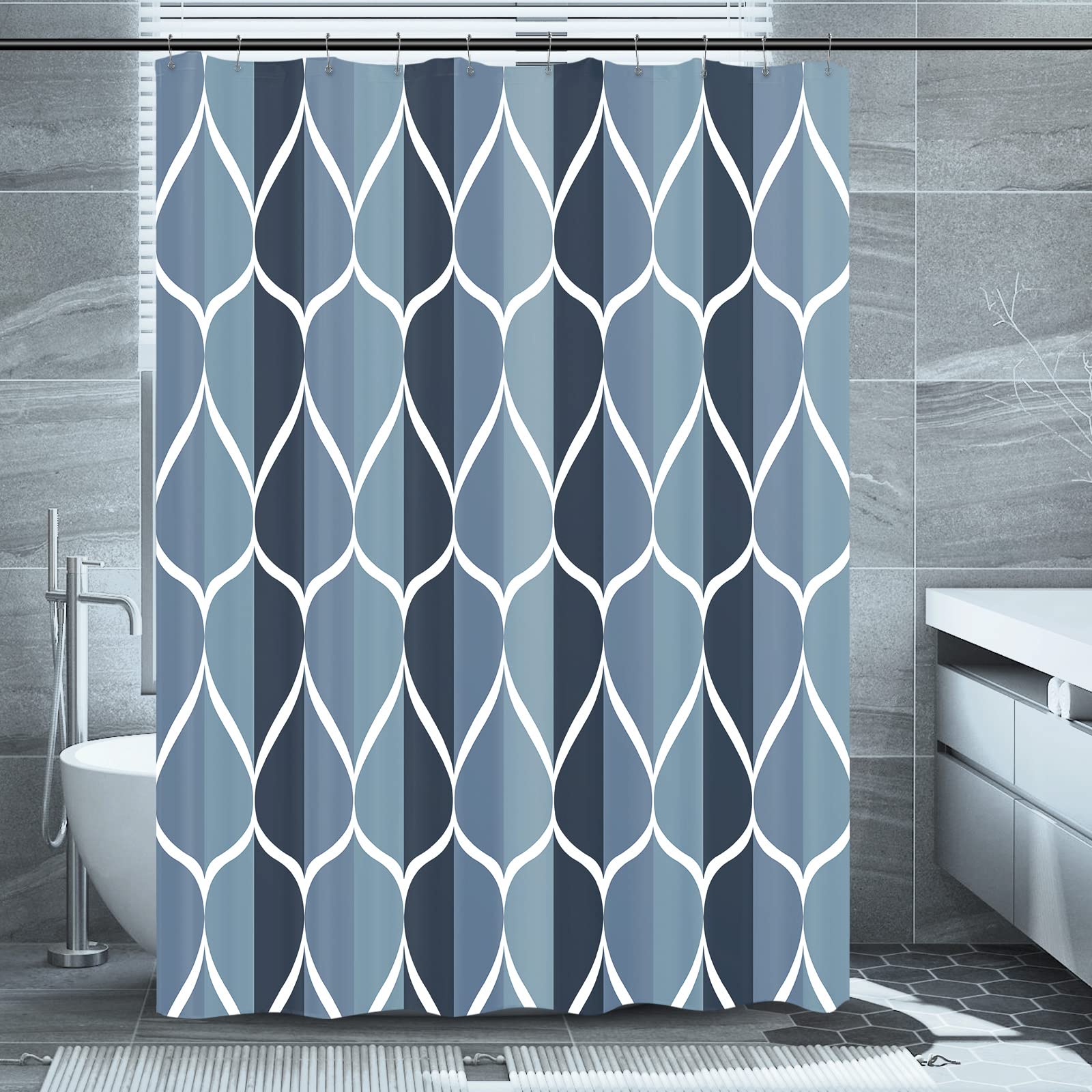 Gelbchu Aegean Blue Bath Shower Curtain W 60 X H 72,Waterproof Design And Polyester, Quick-Drying, Weighted Hem, Stall Size Show