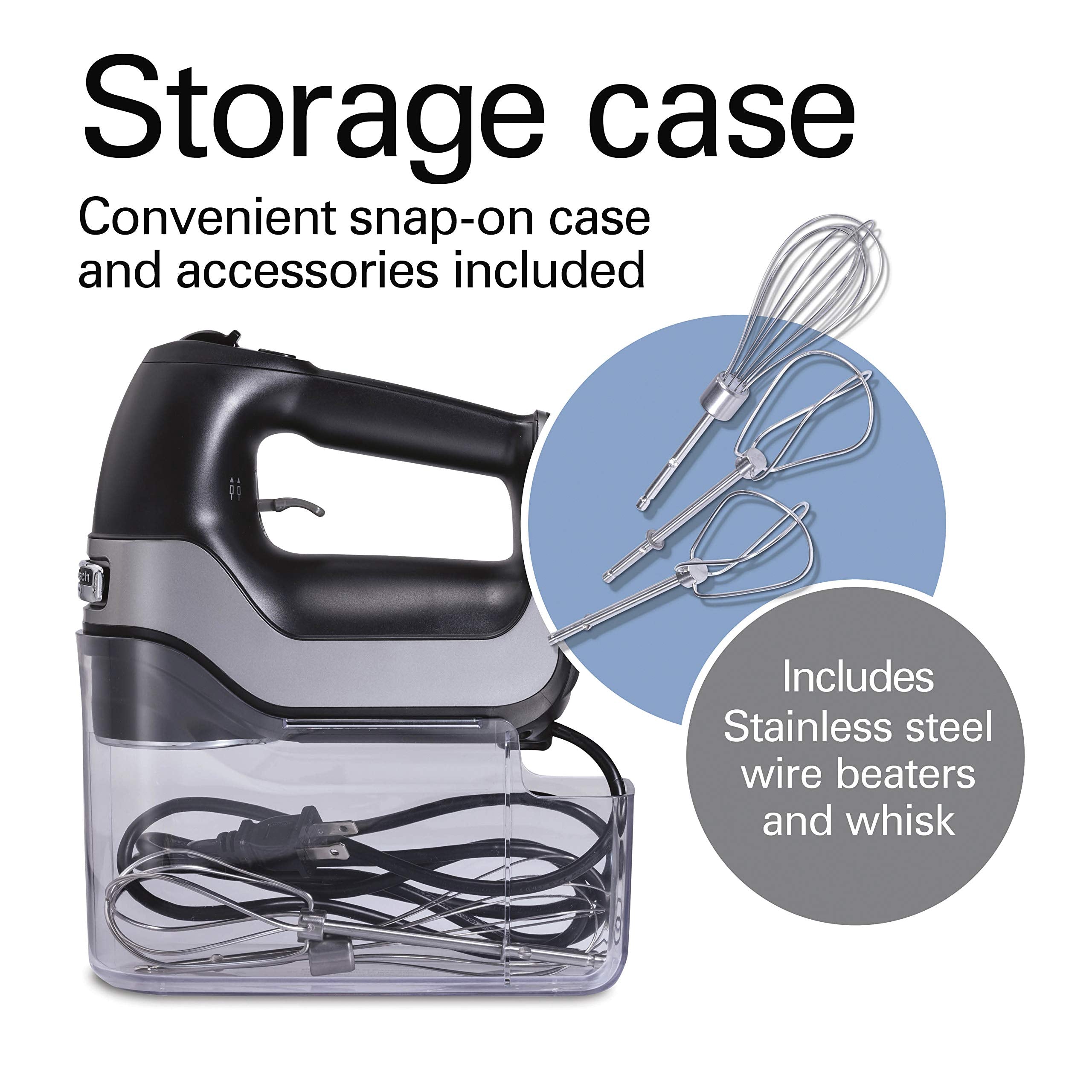 Hamilton Beach Professional 5-Speed Electric Hand Mixer With High-Performance Dc Motor, Slow Start, Snap-On Storage Case, Stainl