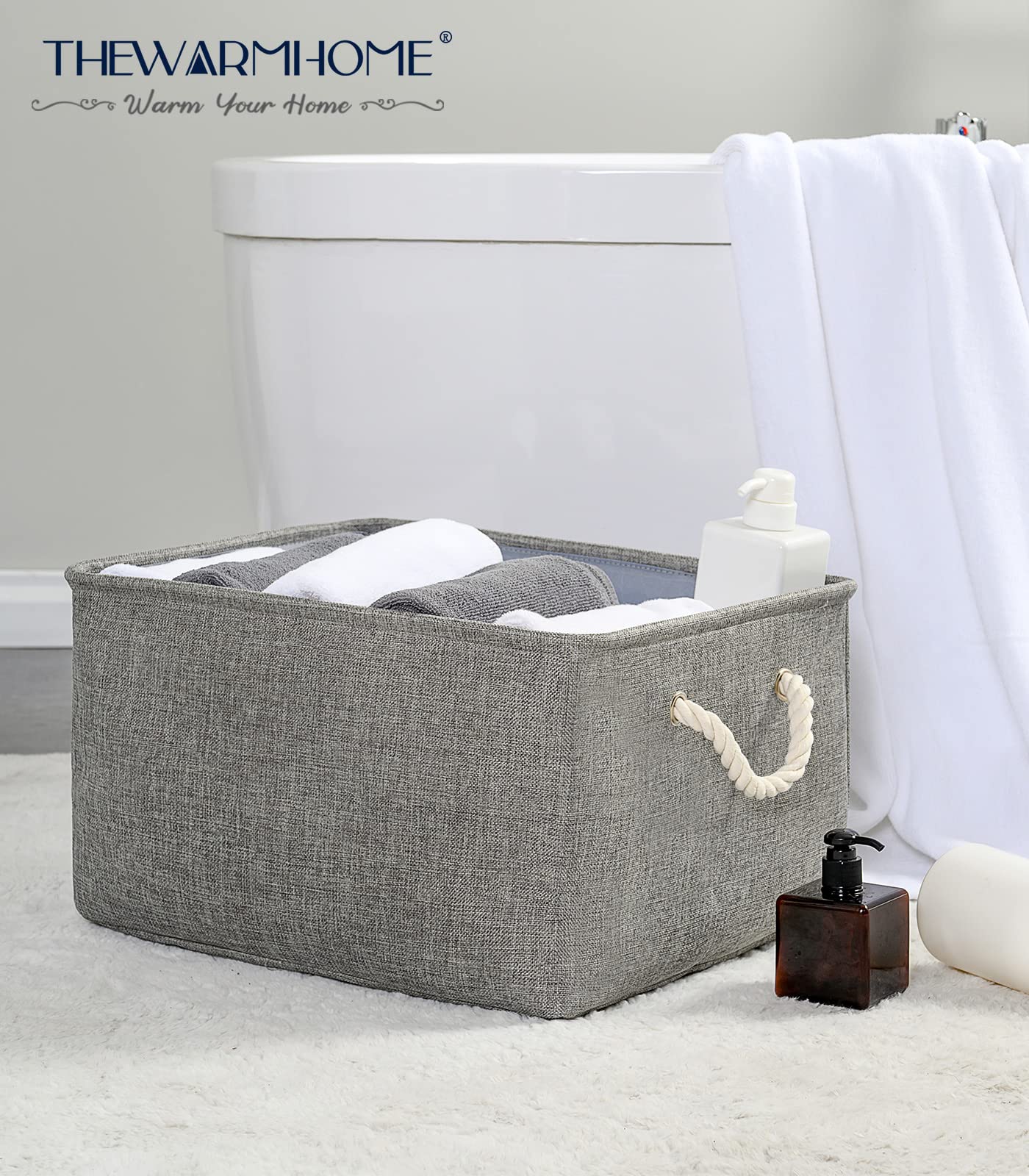 Thewarmhome Fabric Storage Bins Baskets For Organizing, Large Sturdy Storage Basket W/Handles, Decorative Foldable Storage Baske