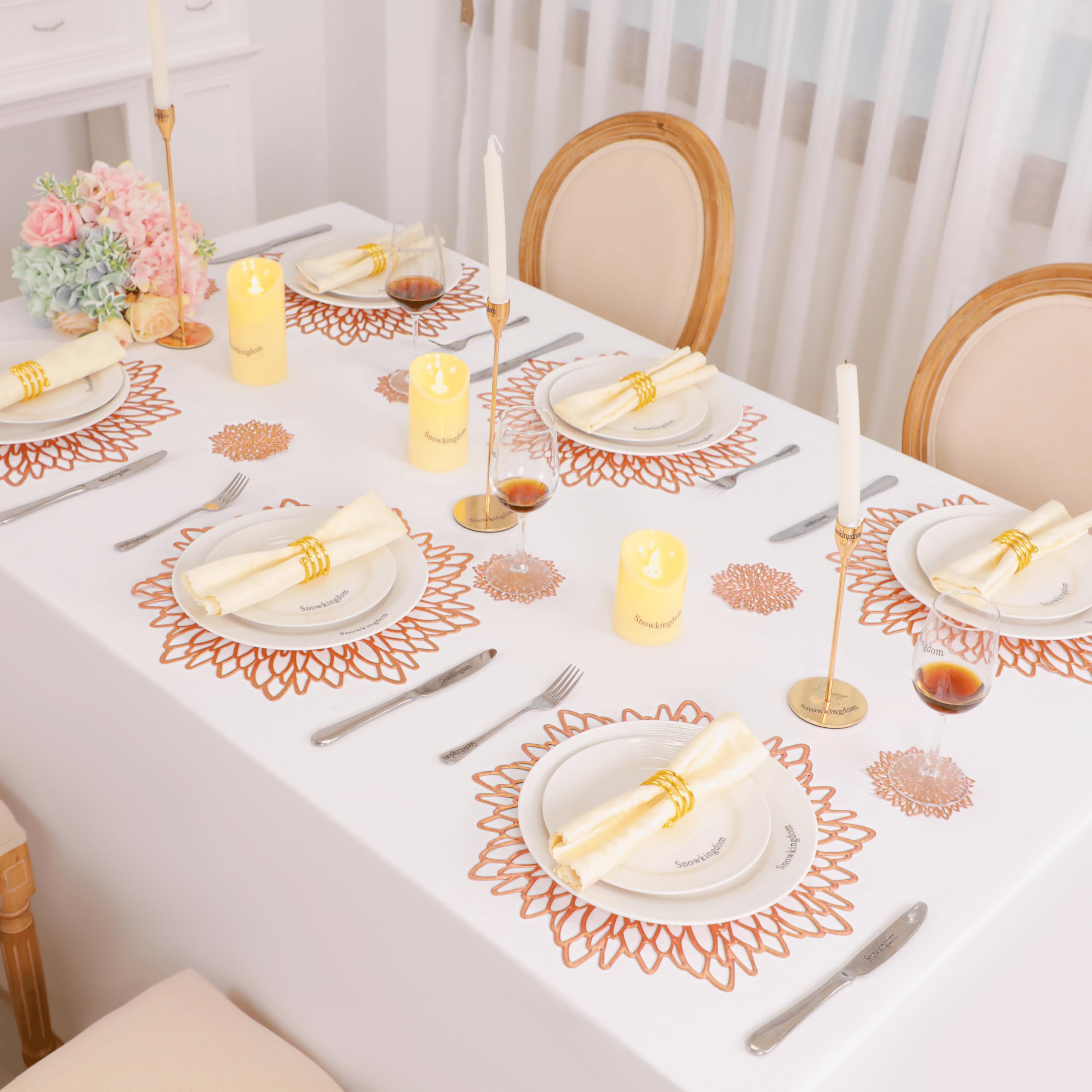 12 Pack Rose Gold Metallic Round Placemats Laminated Vinyl Leaf Dining Table Decorative By Snowkingdom
