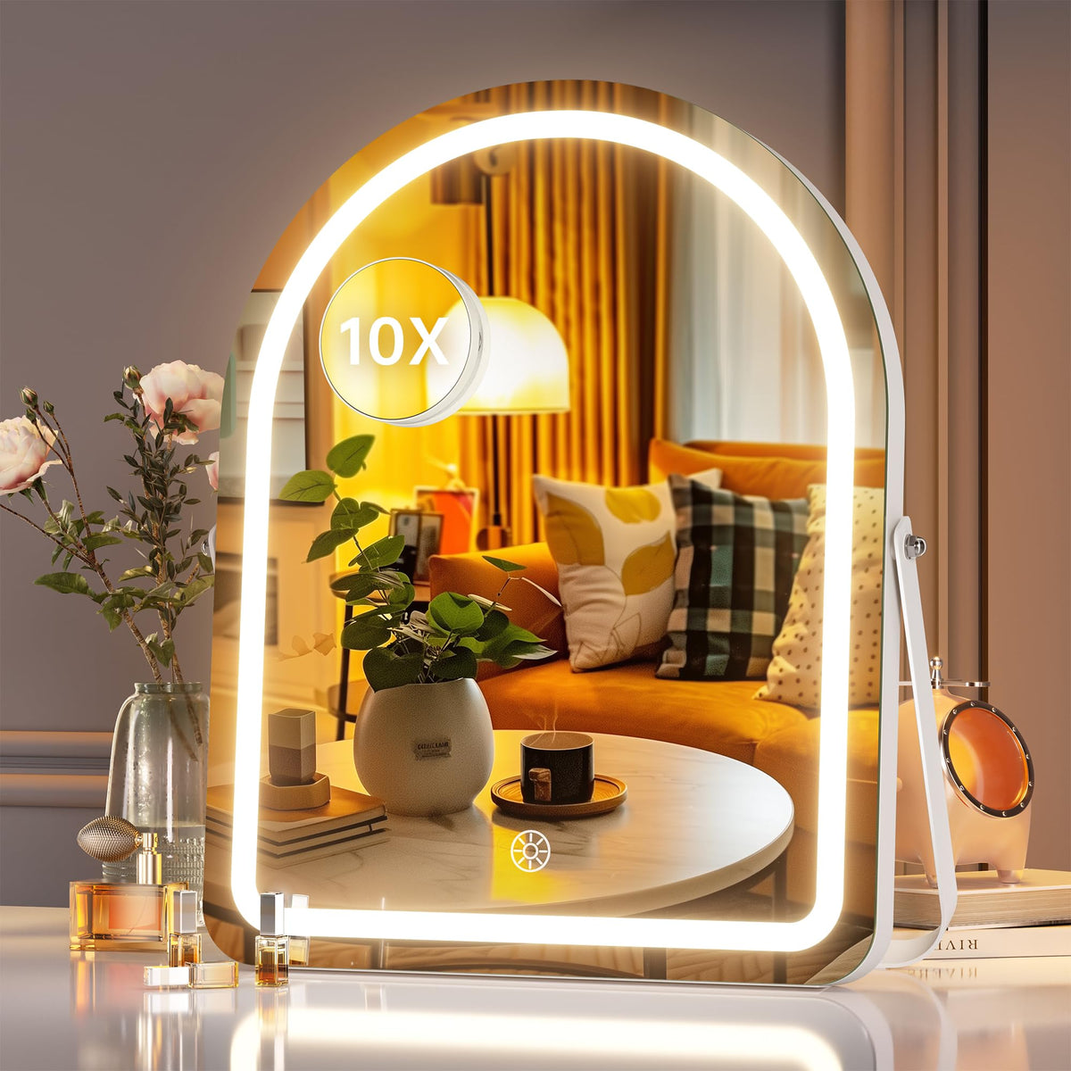Hasipu Vanity Mirror With Lights, 12''  14'' Arched Led Makeup Mirror, Lighted Makeup Mirror With Lights, Smart Touch Control Di