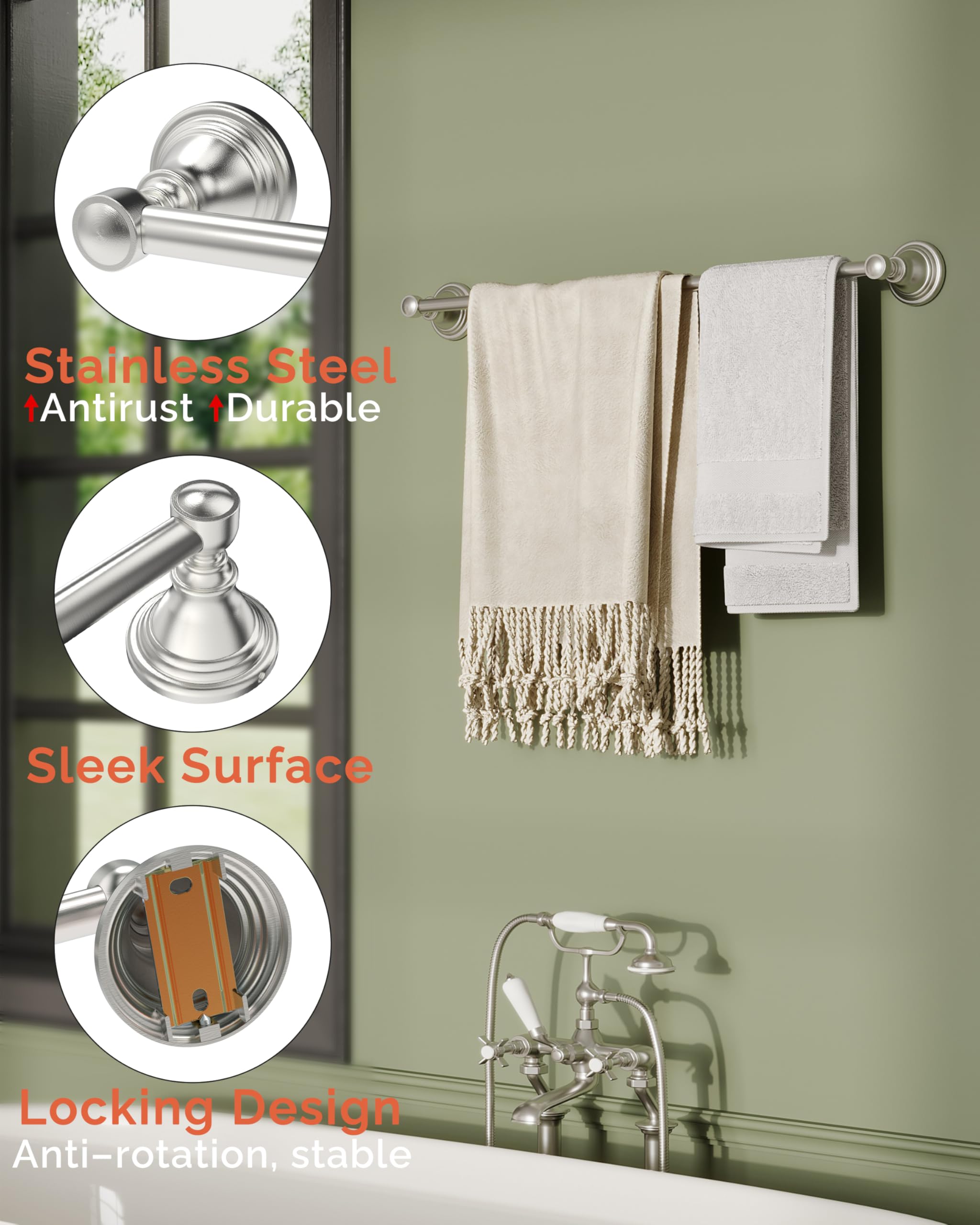 Wzkaly Towel Bar 24Inch, Stainless Steel Bathroom Towel Rack Wall Mounted, Heavy Duty Towel Rod, Towel Holders For Bathroom, Kit