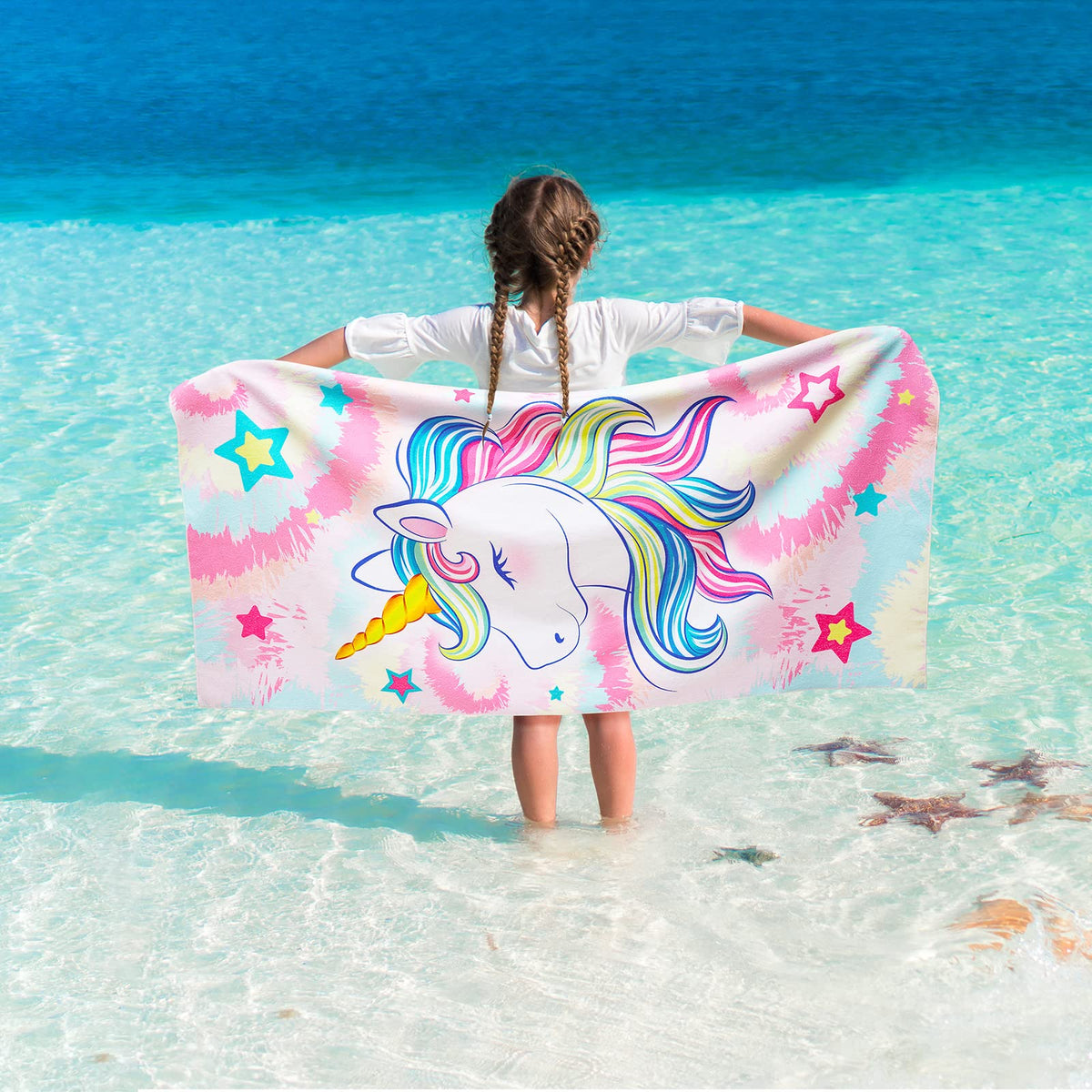 Wernnsai Tie Dyed Unicorn Kids Beach Towel - 30