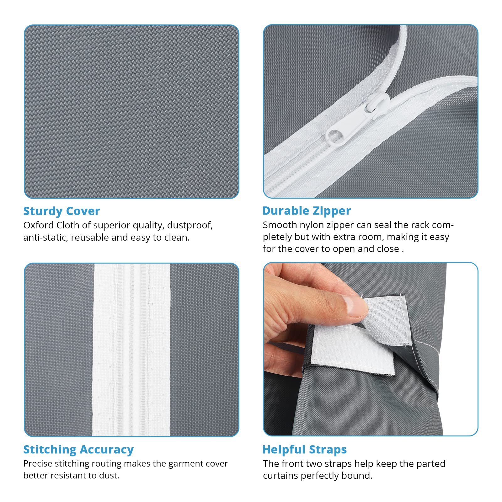 Vipek Garment Rack Cover Only For V6, Large Size Dustproof Clothes Cover Oxford Fabric Clothing Rack Covers With Zipper, 75.6''