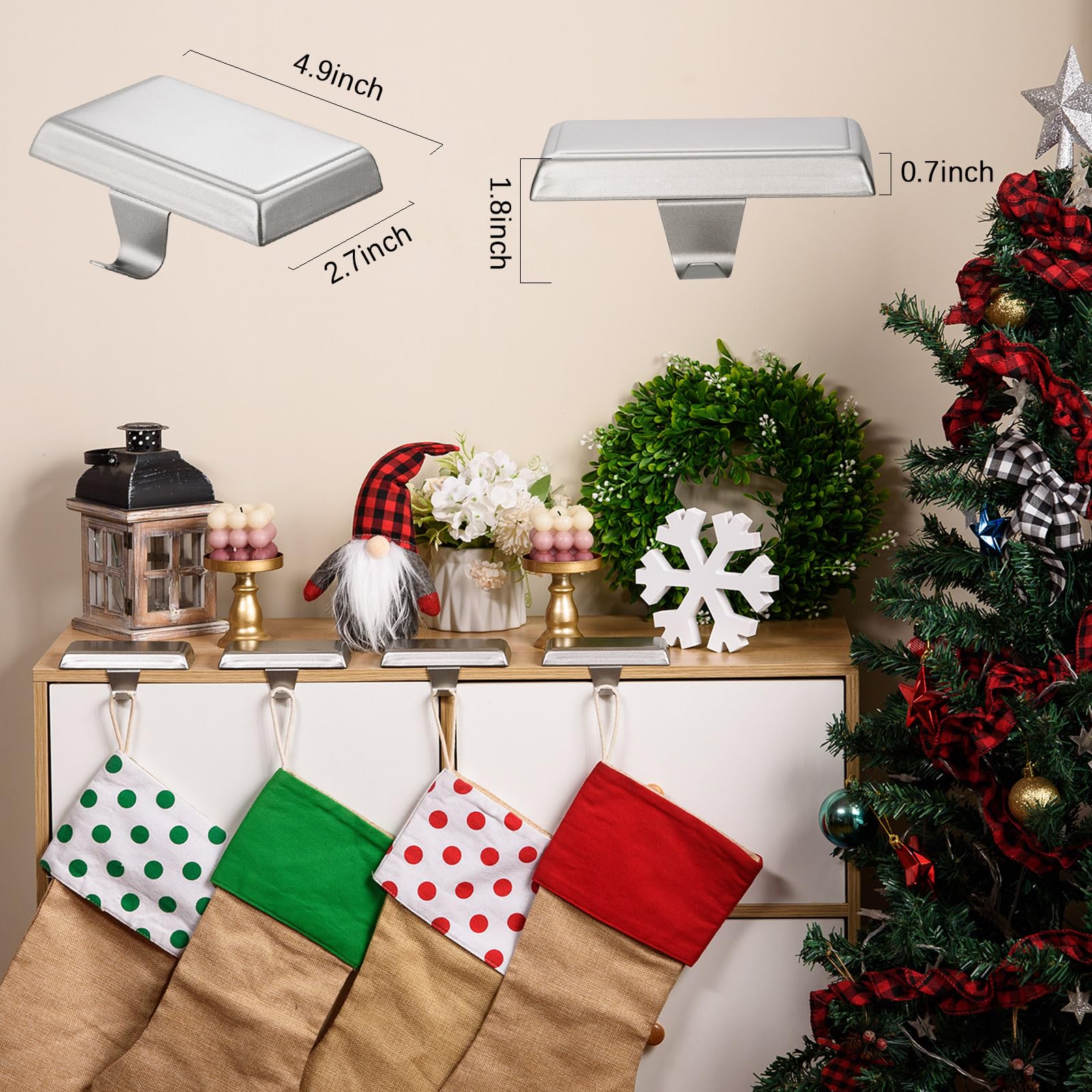 Festanlee 2 Pack Christmas Stocking Holders Ornament Hooks Mantel Weighted Stocking Hangers Metal Hanging Hooks Heavy Duty Stock