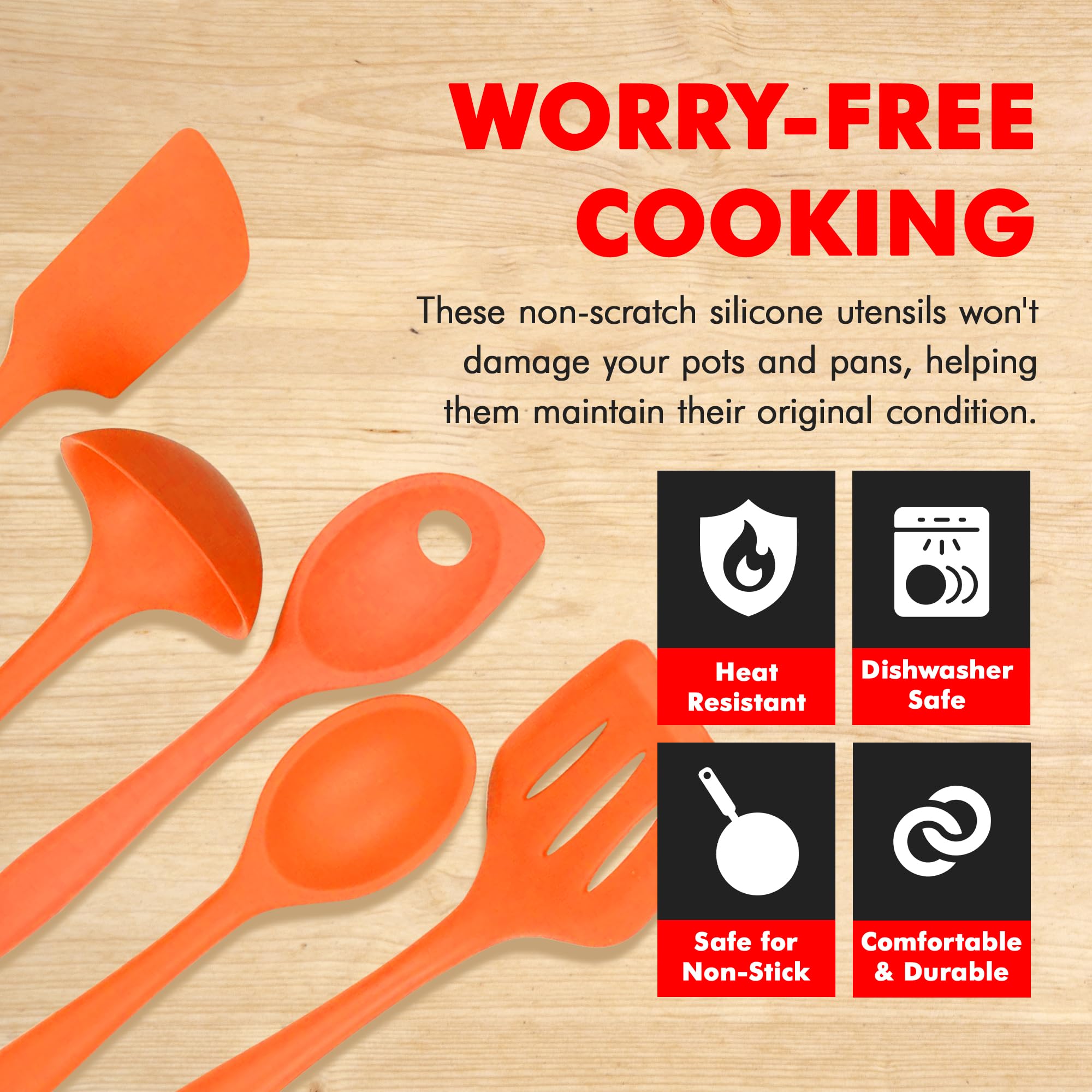 Chef Craft Premium Silicone Kitchen Tool And Utensil, 5 Piece Set, Orange