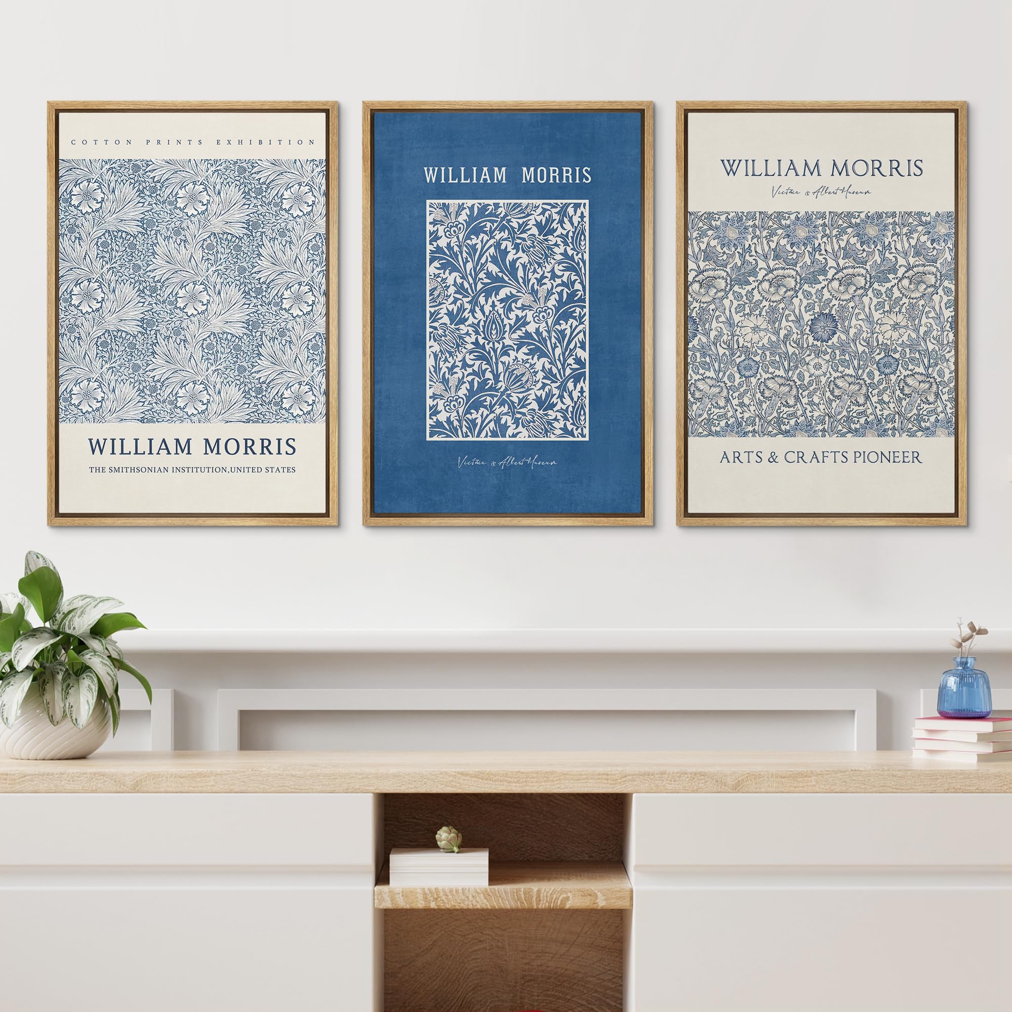 Wall26 Framed Canvas Print Wall Art Set William Blue Collection Style Illustrations Modern Art Decorative Floral Botanical Minim