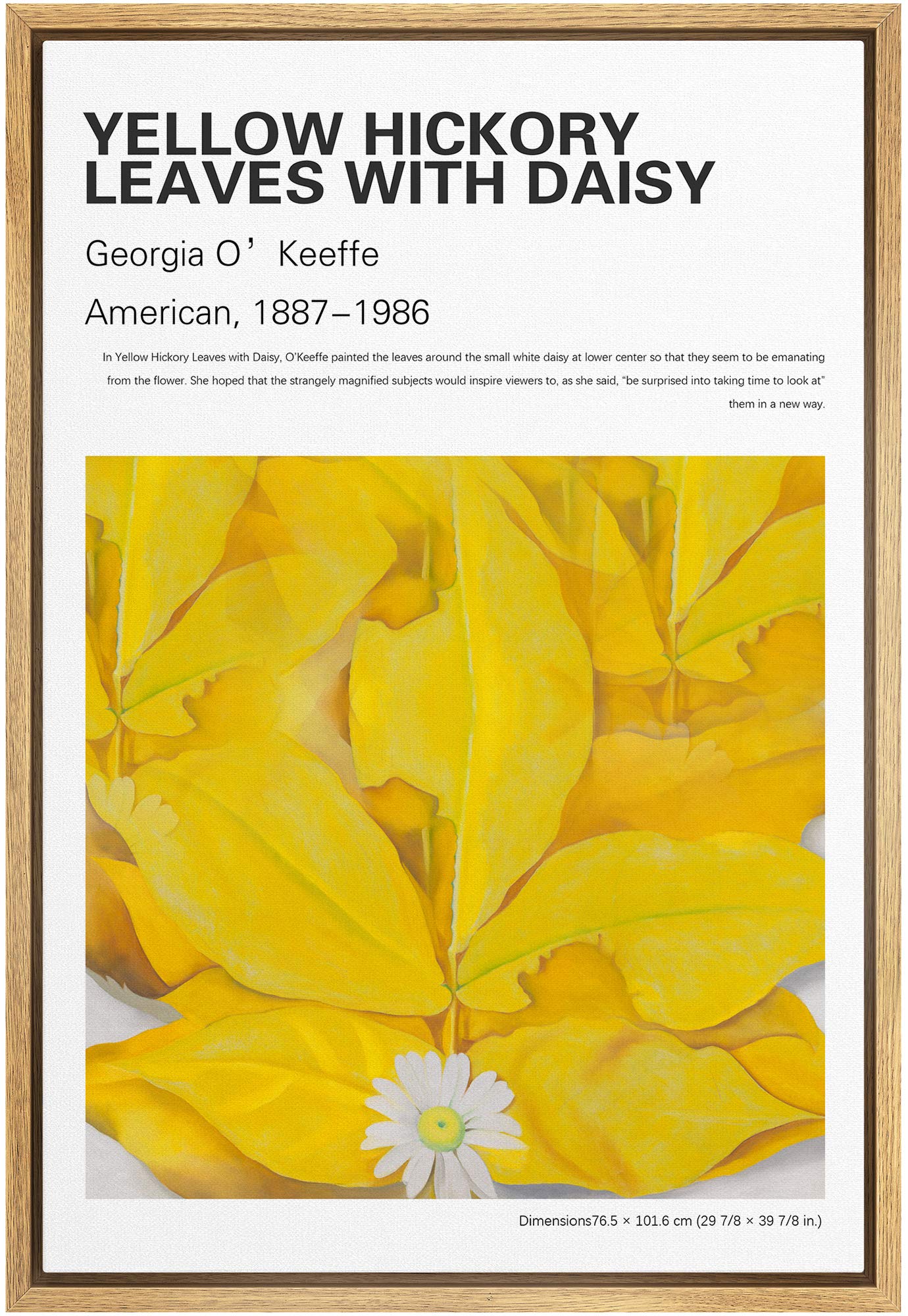 Idea4Wall Framed Canvas Print Wall Art Yellow Hickory Leaves With Daisy Master Artist Georgia O'Keeffe Nature Wilderness Oil Pai