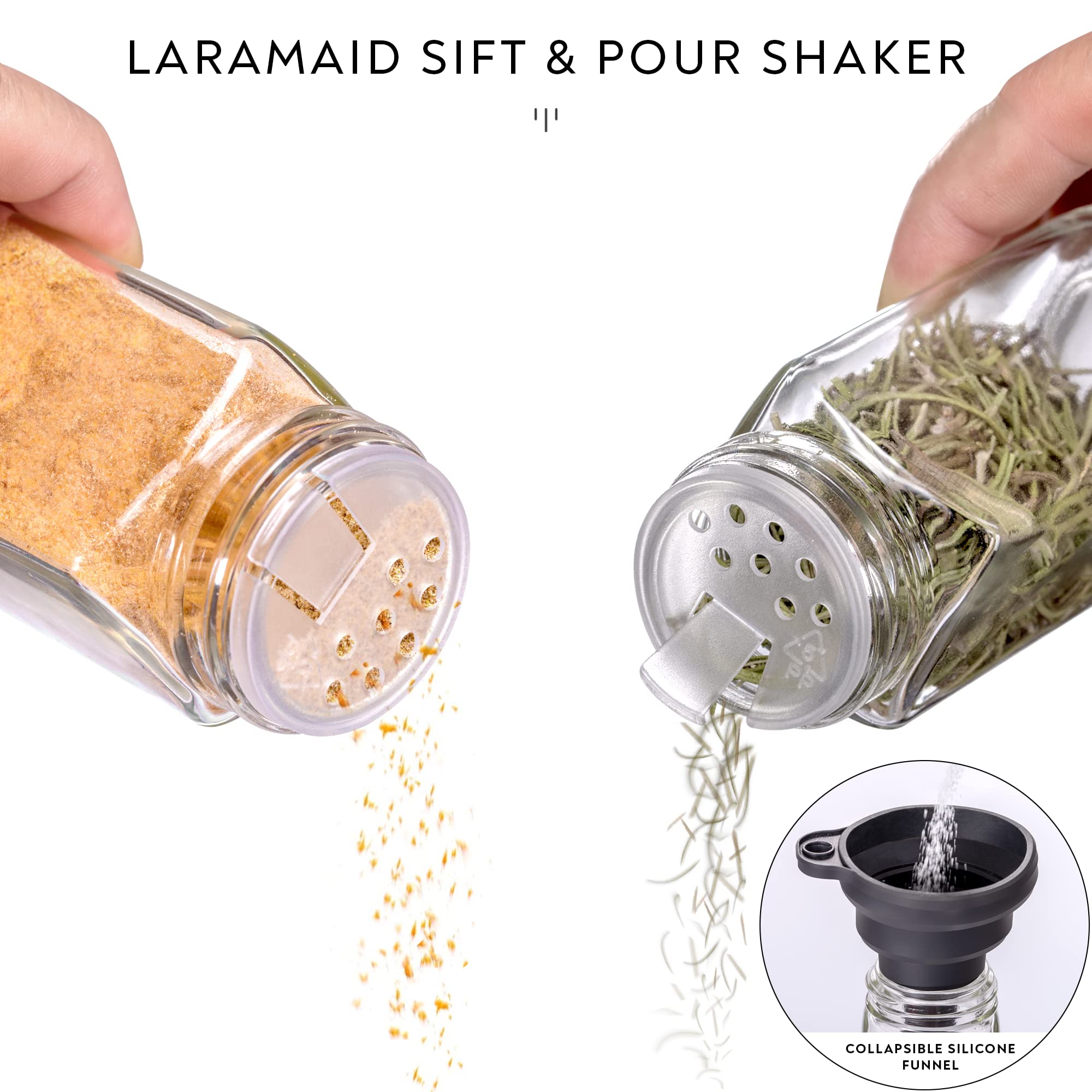 Laramaid 4Oz 24Pack Spice Jars With 455 Black Vinyl Spice Labels, Shaker Lids Dispenser With Airtight Black Metal Caps, Cleaning