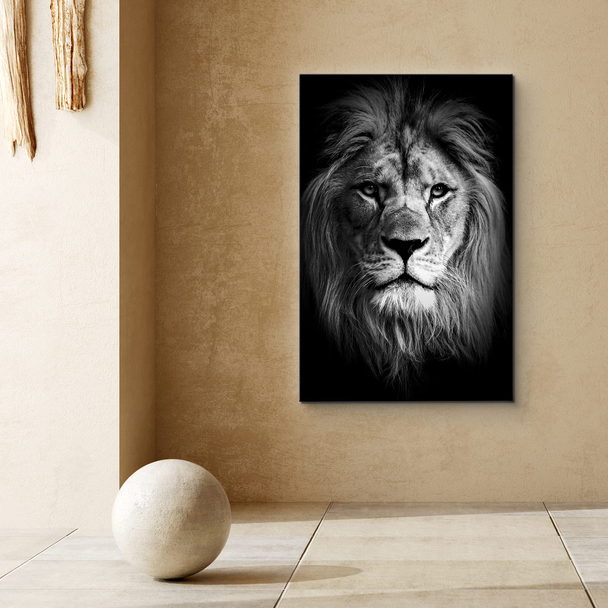 Signford Canvas Print Wall Art Portrait Of Lion Animals Wildlife Photography Realism Modern Closeup Dramatic Dark Black And Whit